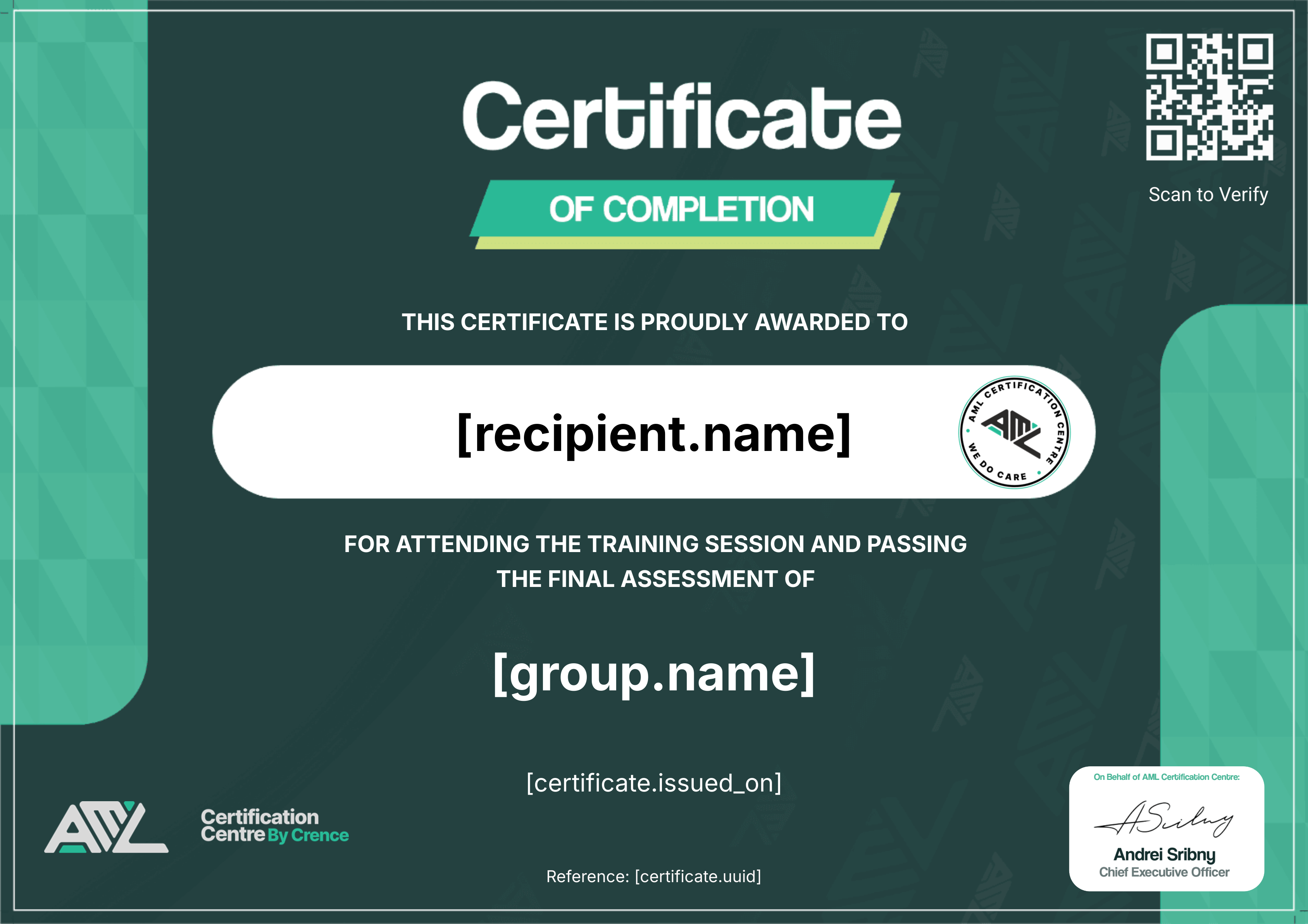 AML Certification Centre's Training Session certificate