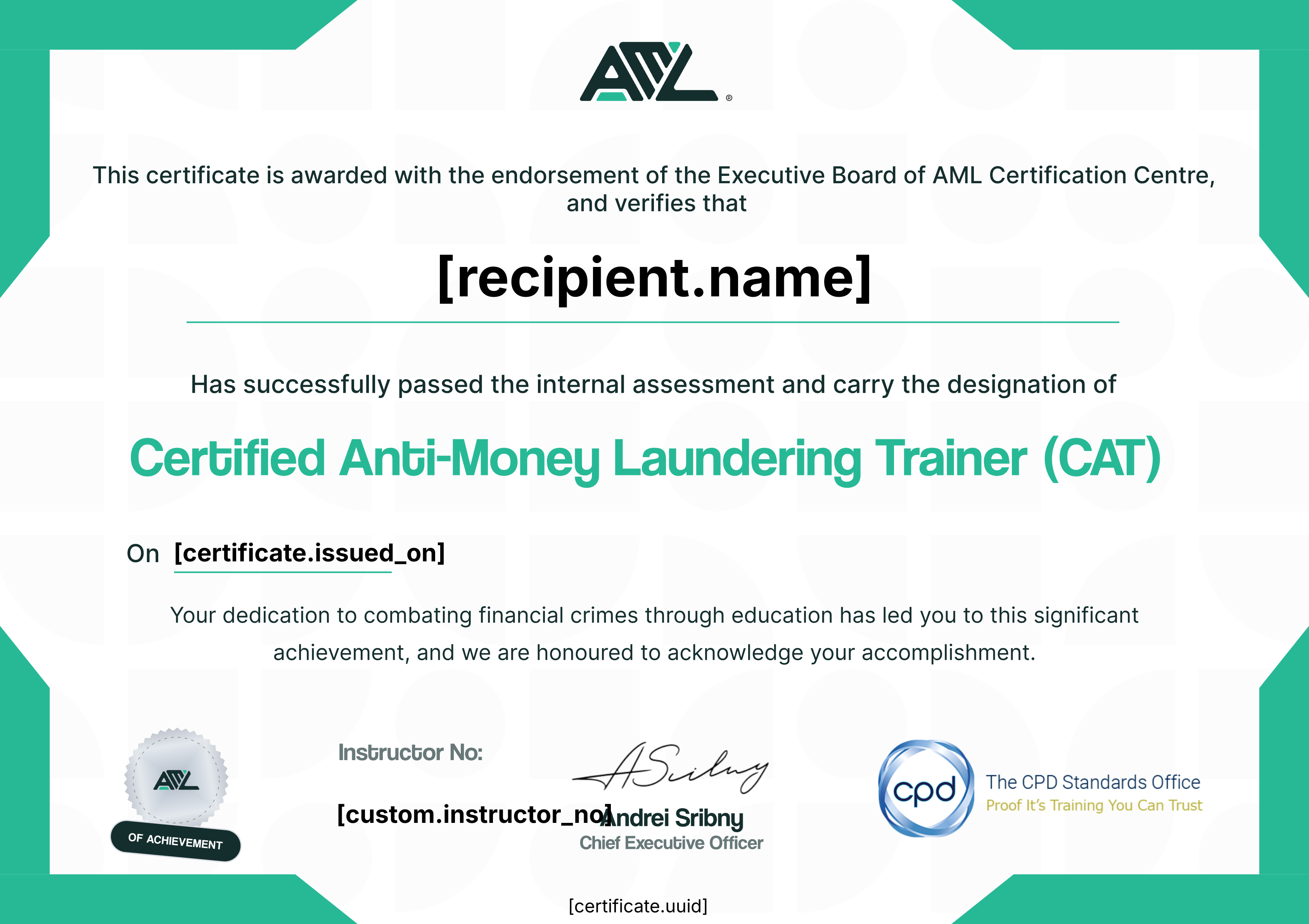 Certified AML Trainer certificate