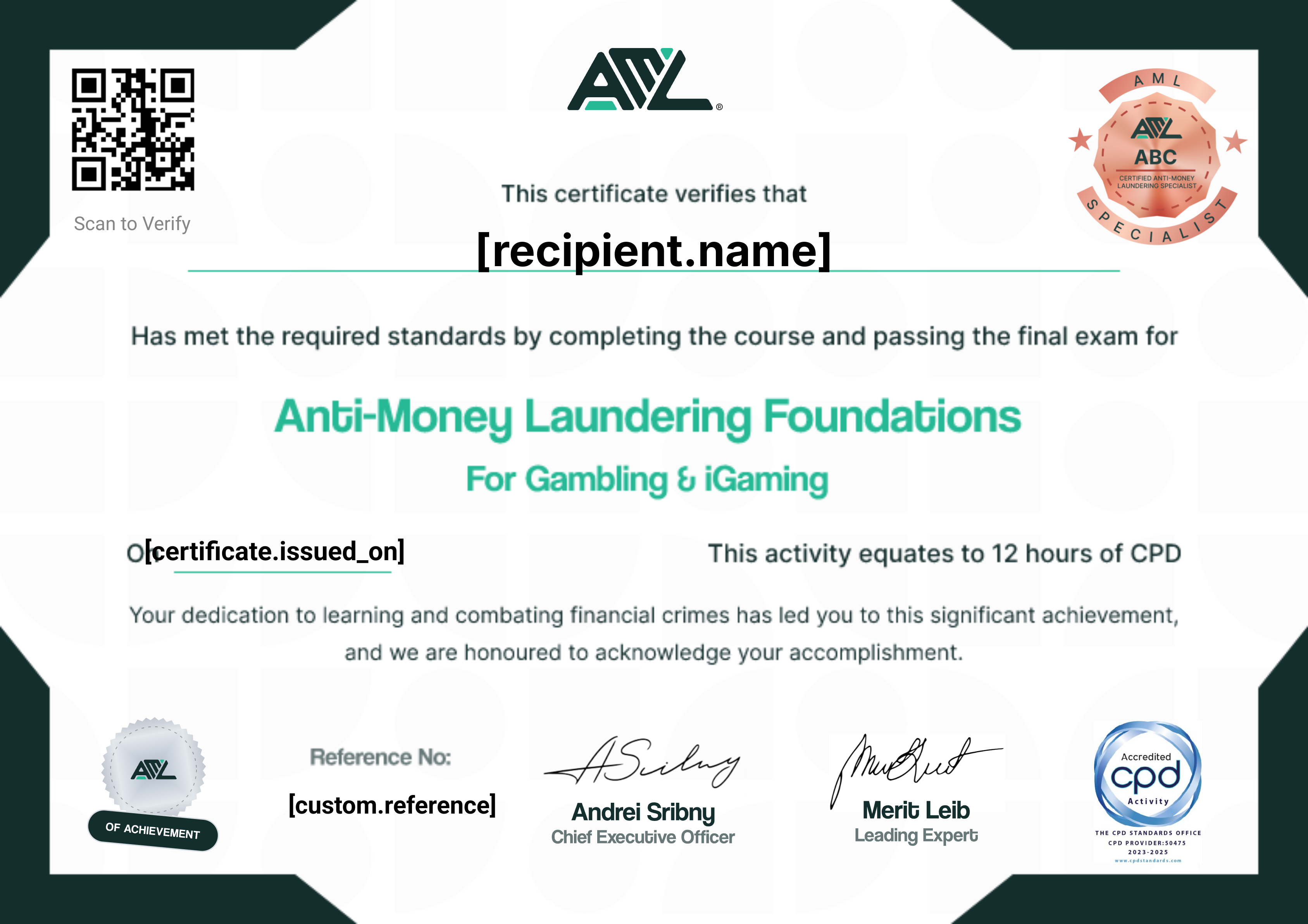 AML Foundations for Gambling & iGaming certificate