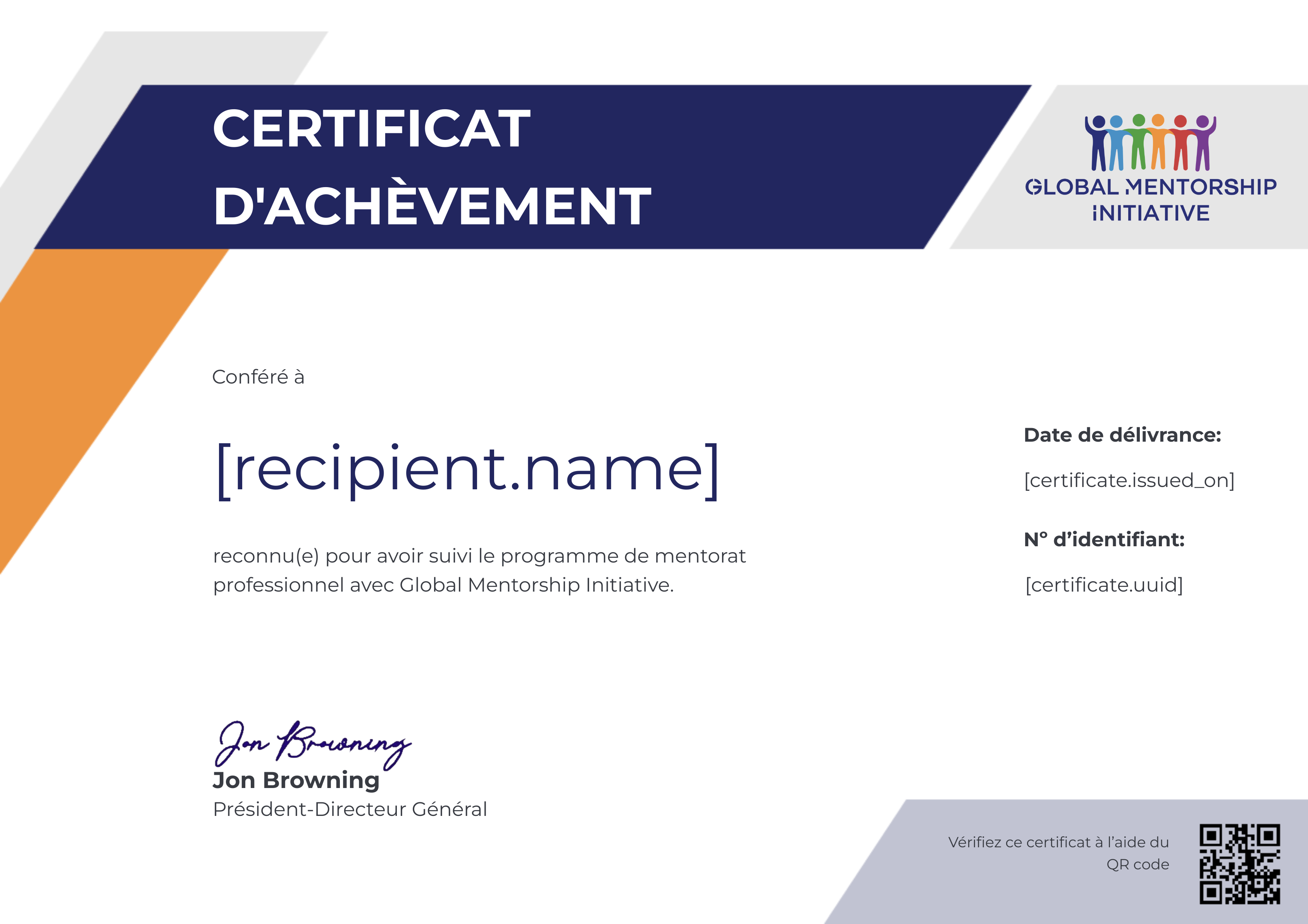 Student French Program certificate