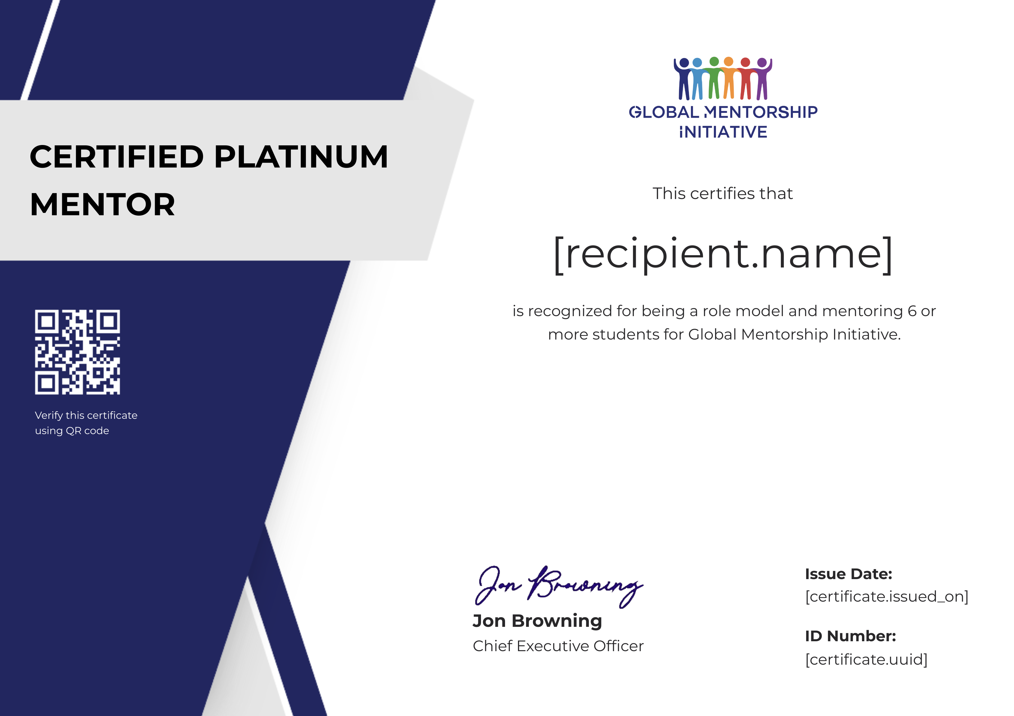 Platinum (6) Mentor English Program certificate