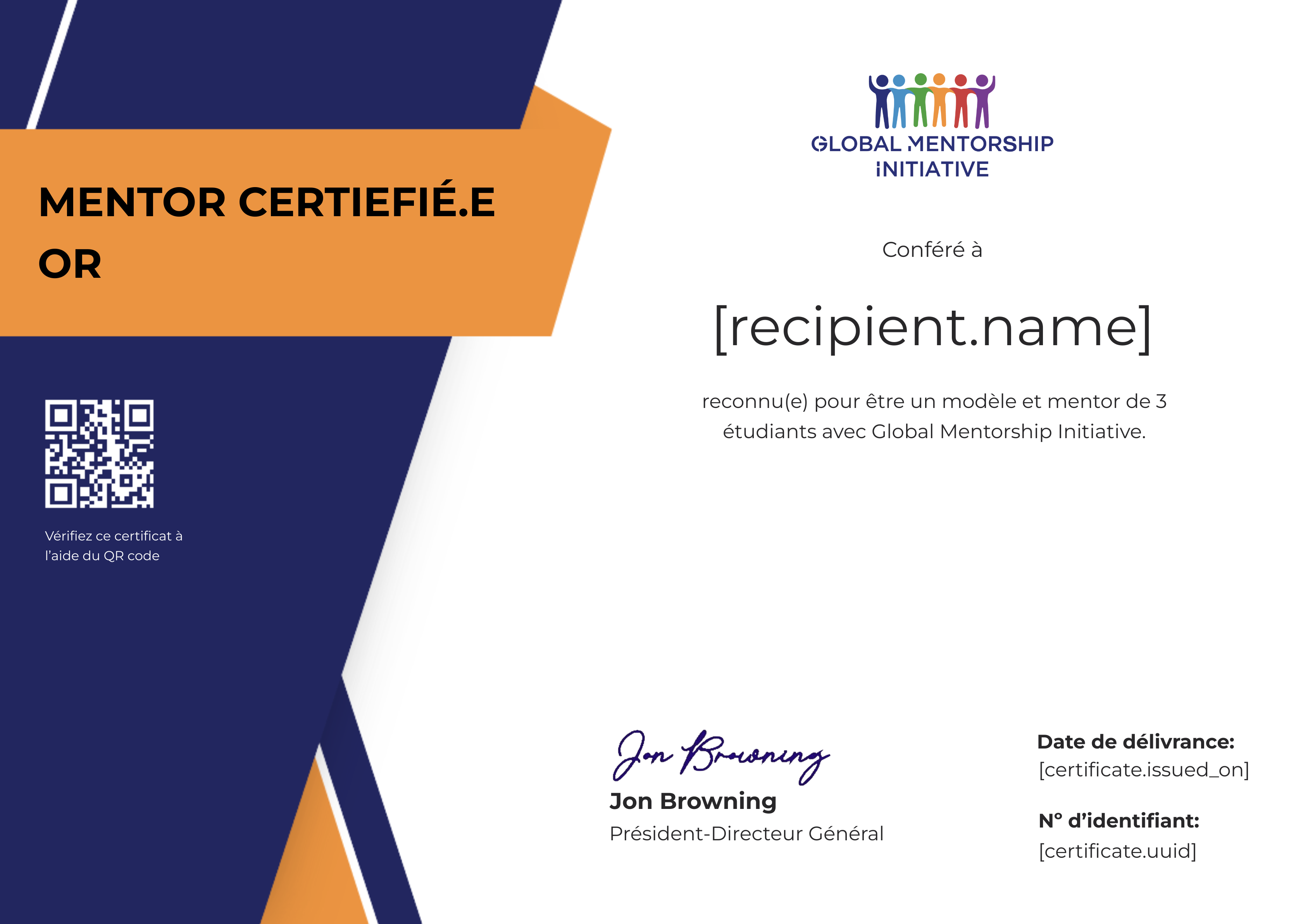 Gold (3) Mentor French Program certificate