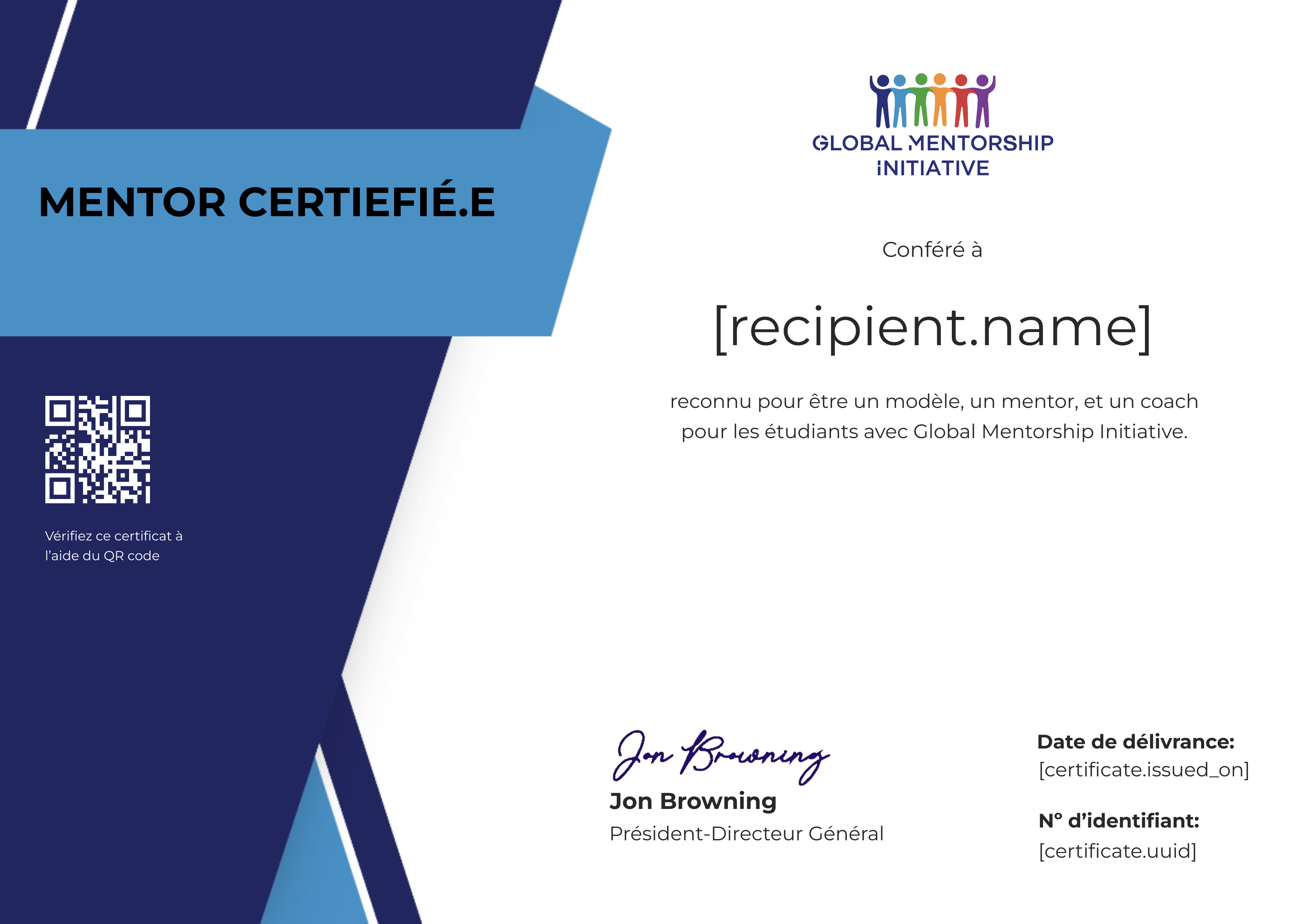 Mentor French Program certificate