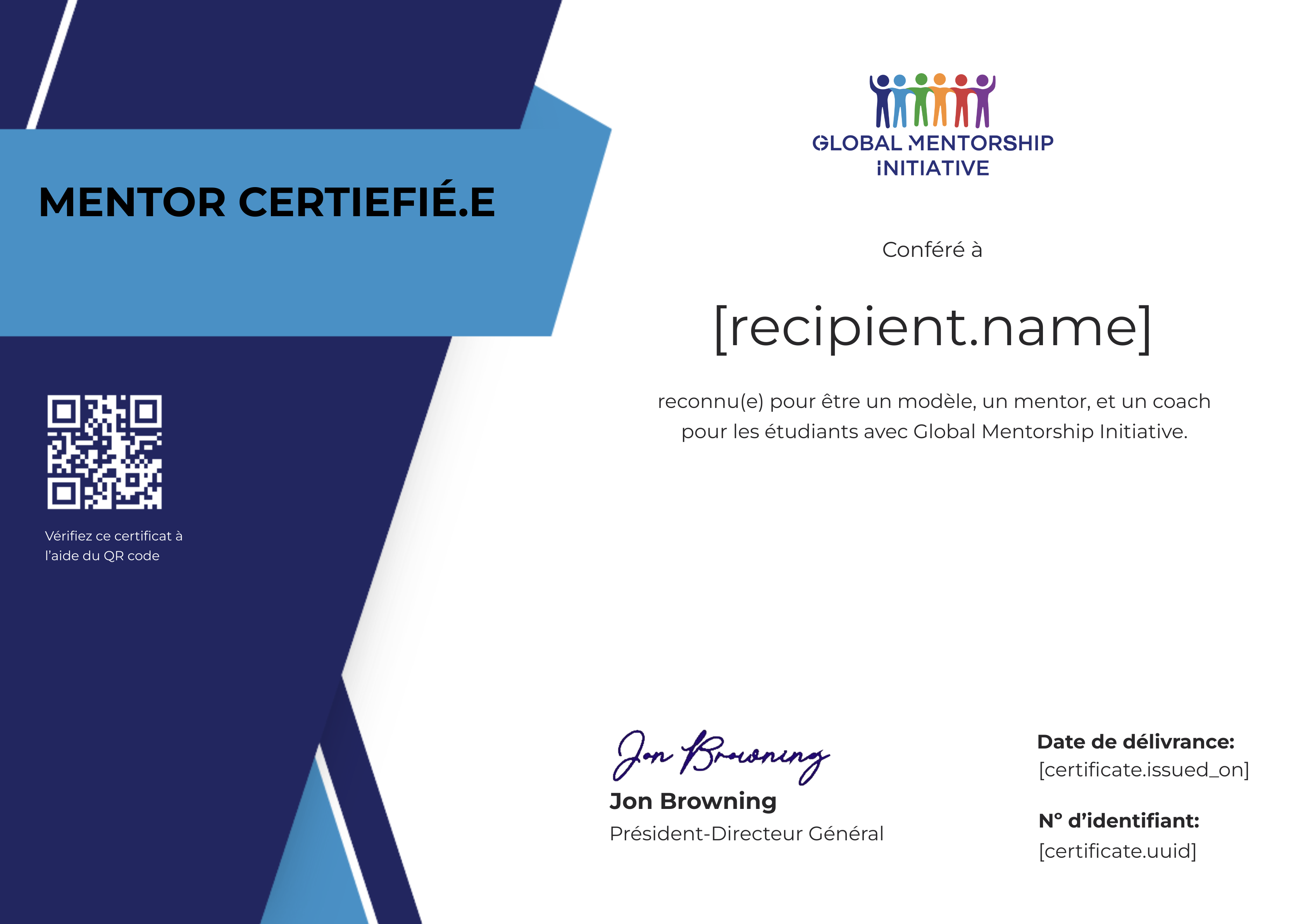 Mentor French Program certificate