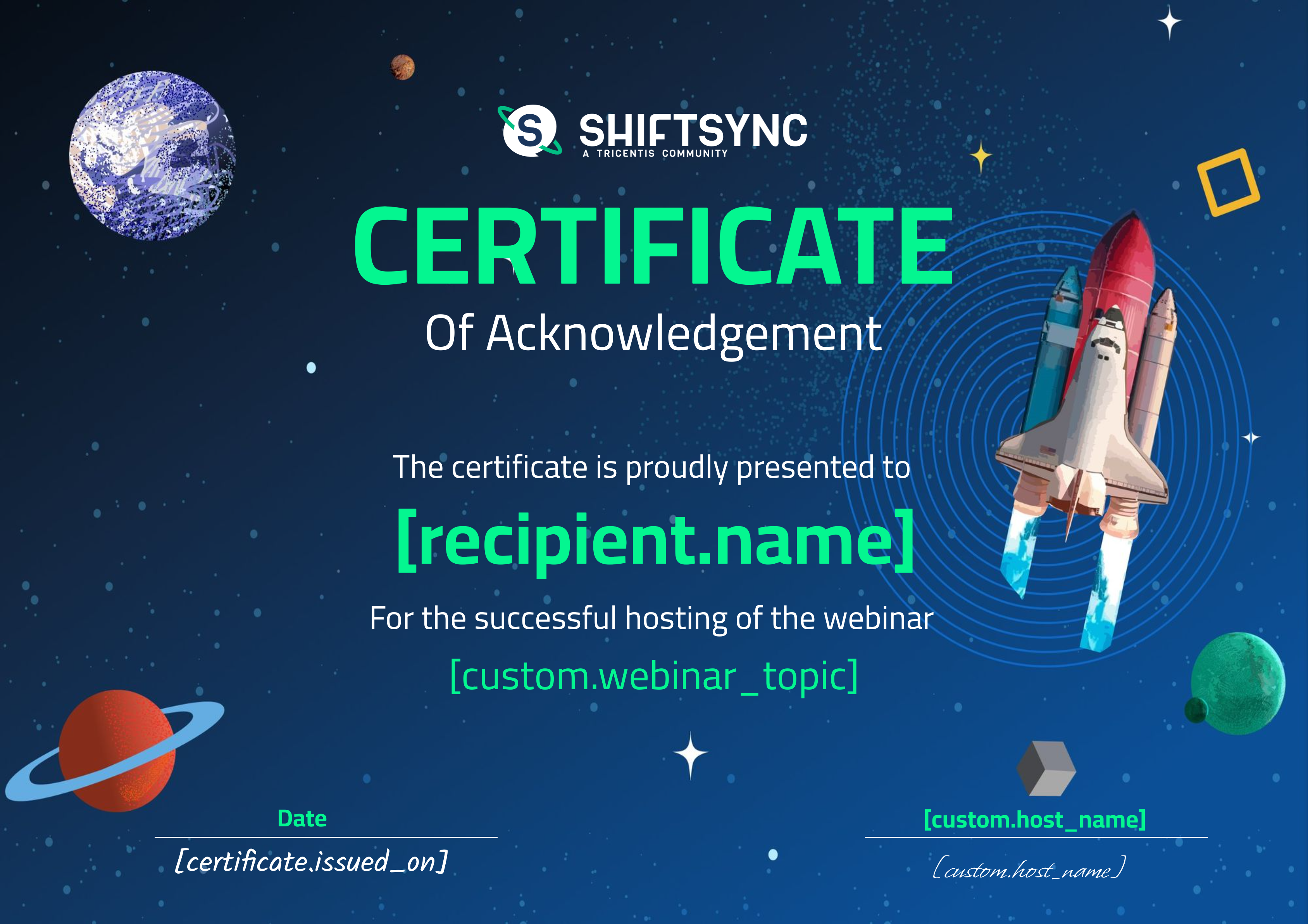 Hosting ShiftSync Event certificate