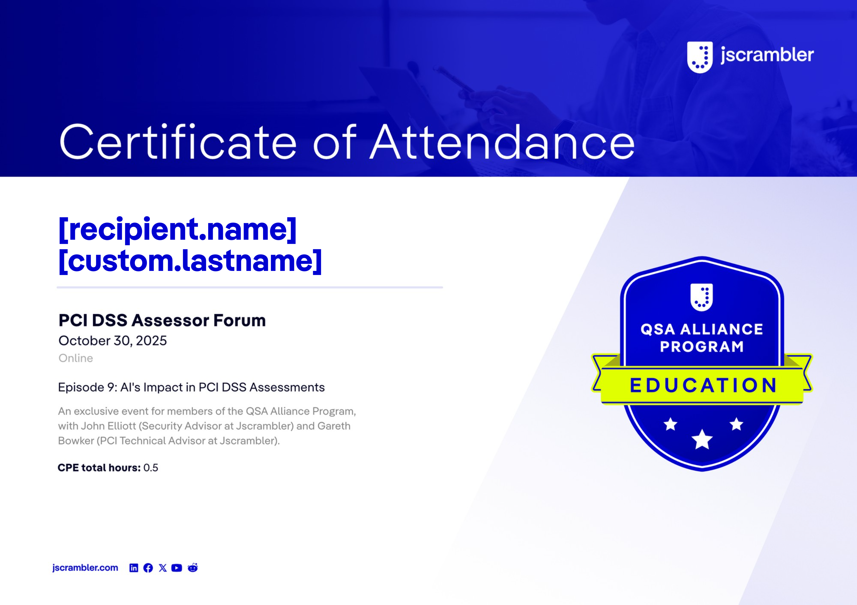 PCI DSS Assessor Forum - Episode 9 certificate