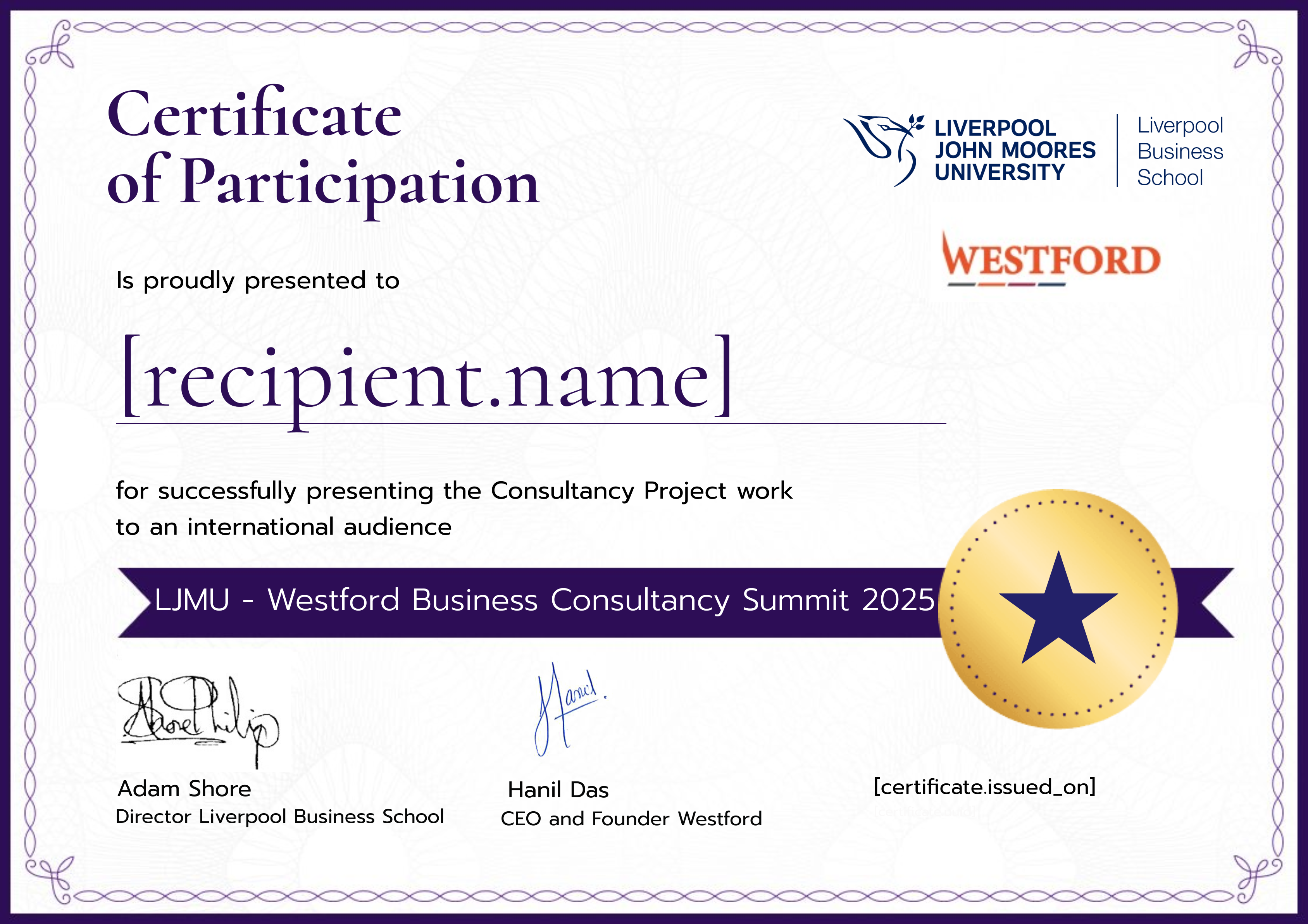 LJMU - Westford Business Consultancy Summit 2025 certificate