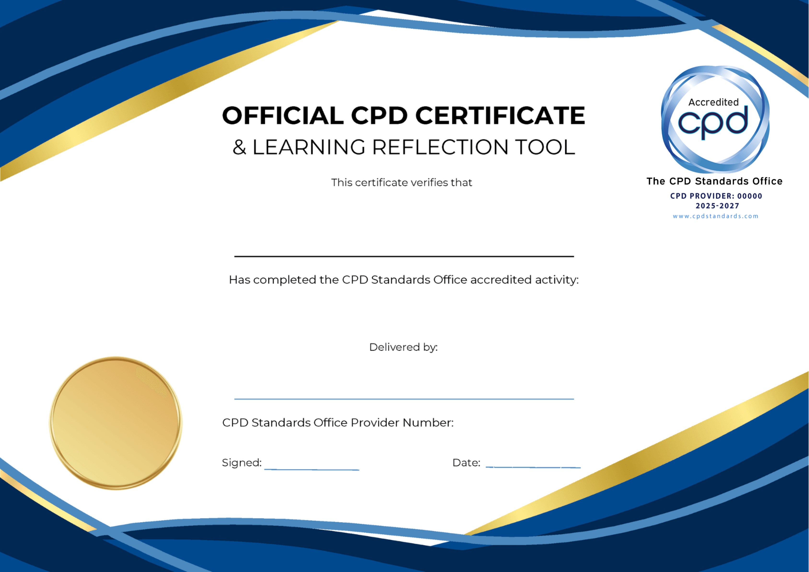 CPD Accreditation Certificate - blank 2027 certificate