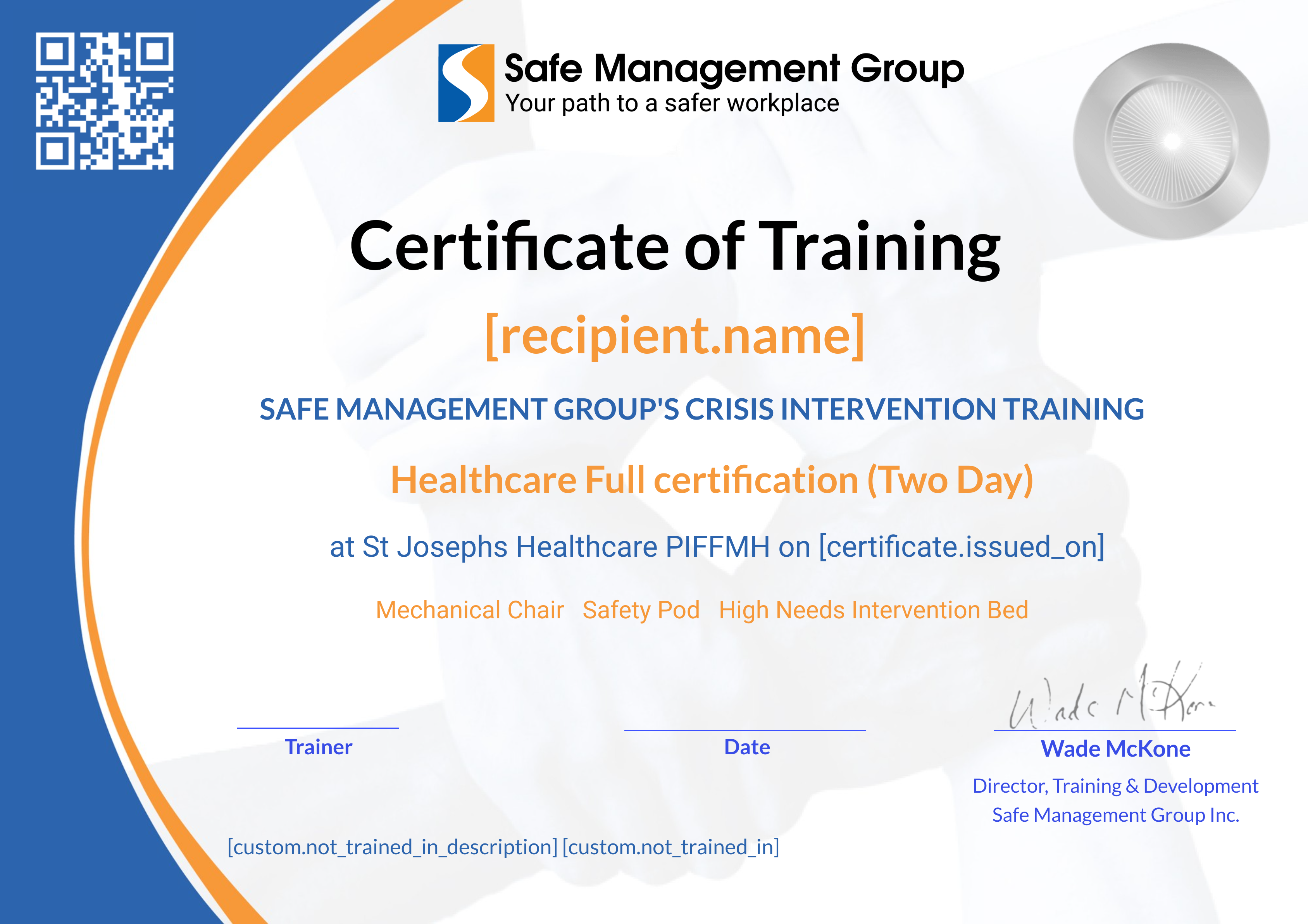 PIFFMH HC 2 day Newhire certificate