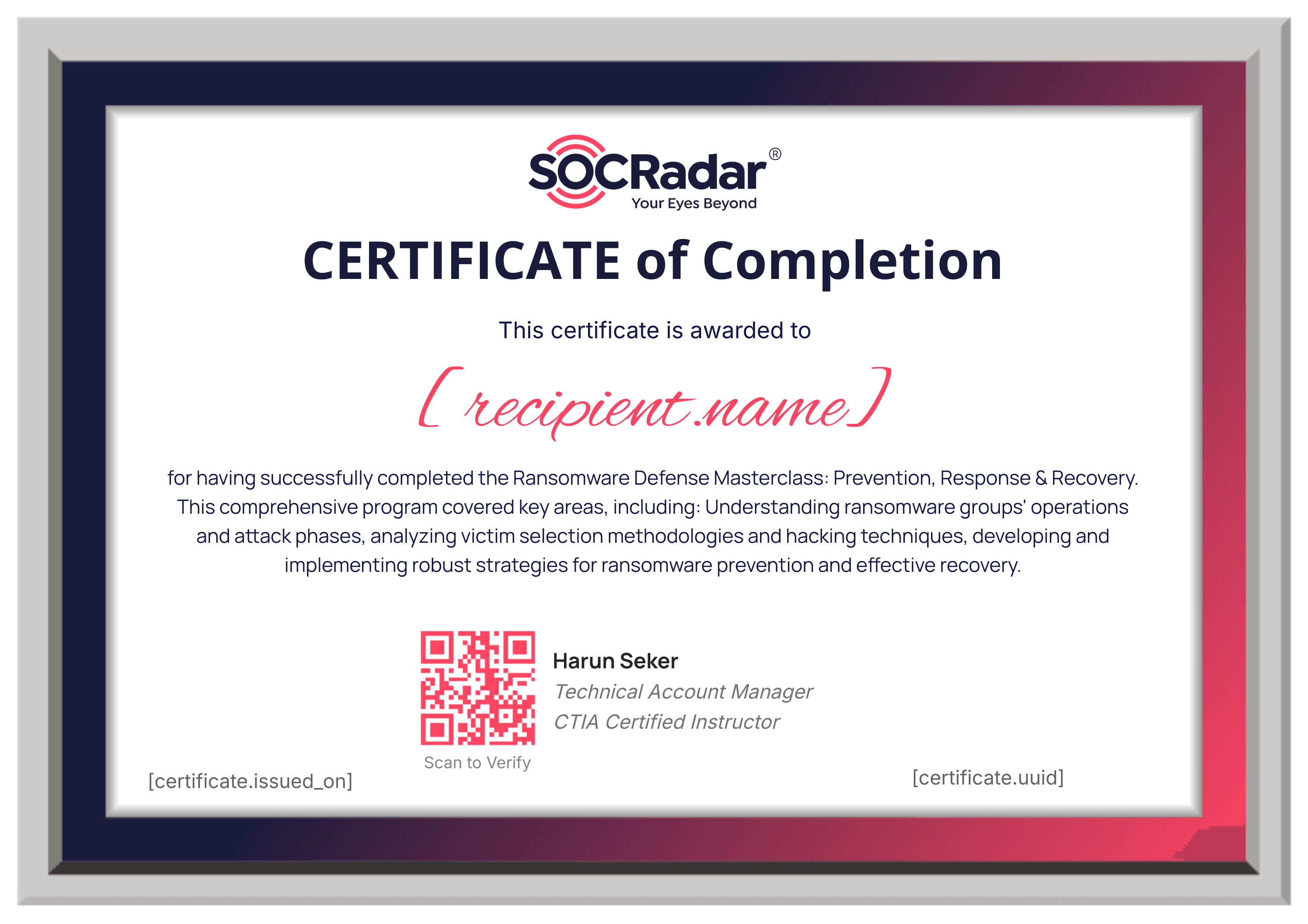Ransomware Defense Masterclass: Prevention, Response & Recovery certificate