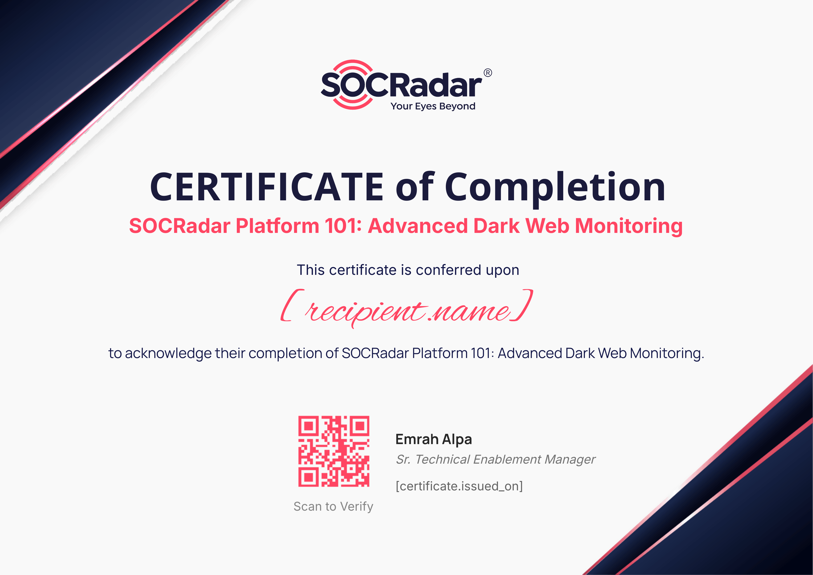 Fundamentals A2 - SOCRadar Platform Intro - Dark Web Monitoring License certificate