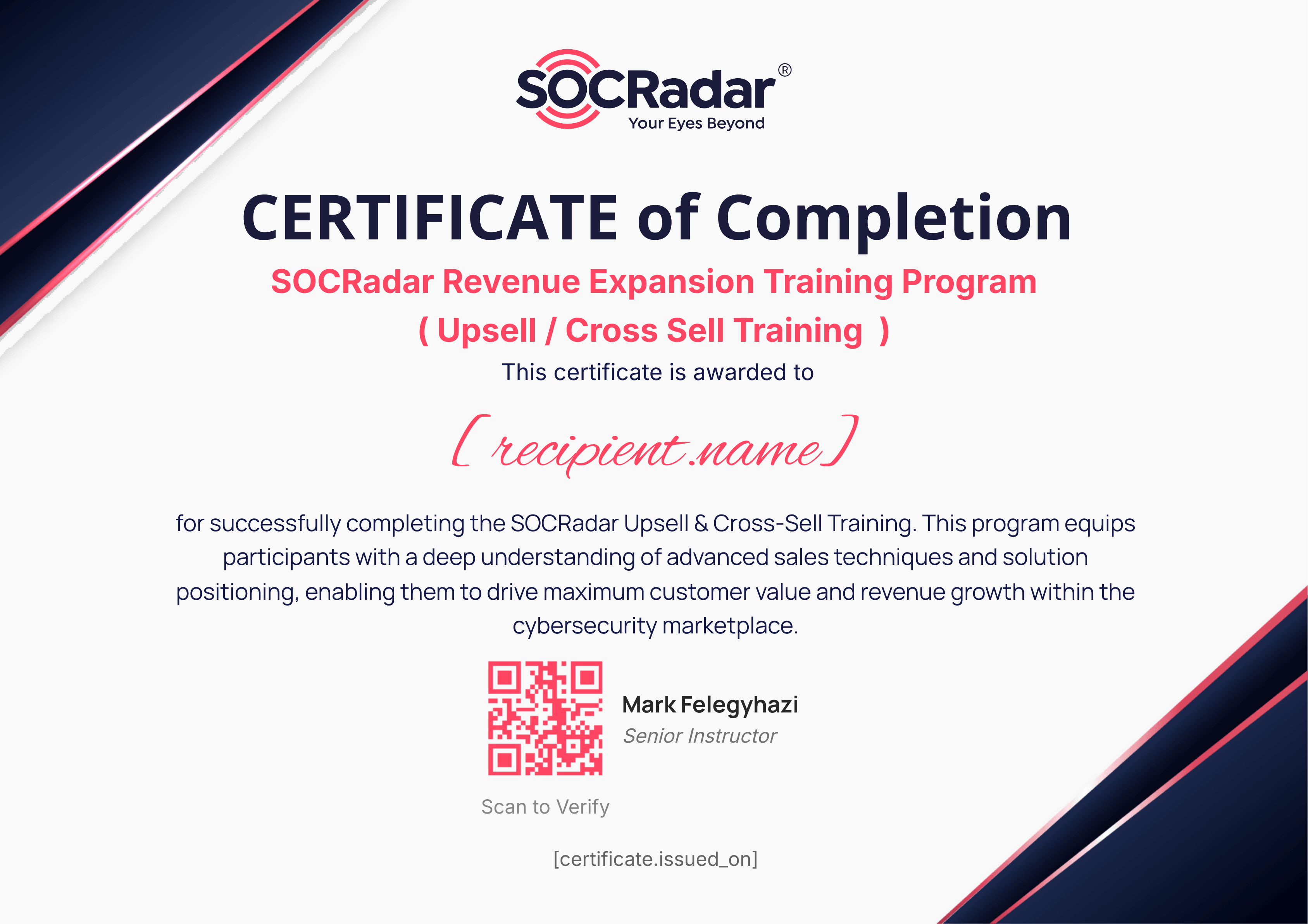 SOCRadar Revenue Expansion Training Program (Upsell / Cross Sell Training ) certificate