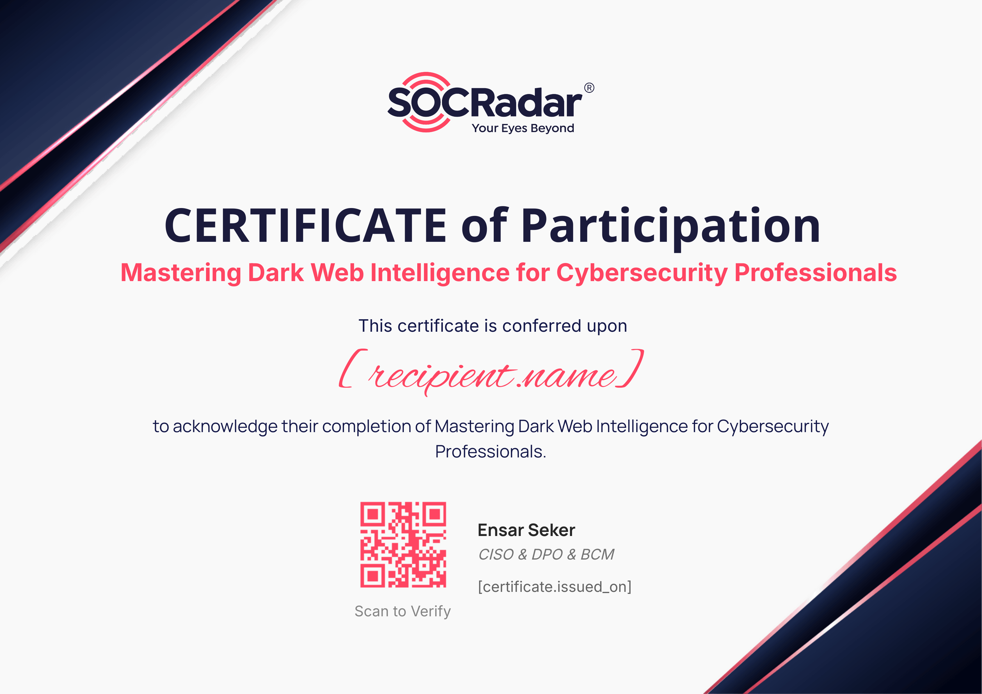 Mastering Dark Web Intelligence for Cybersecurity Professionals certificate