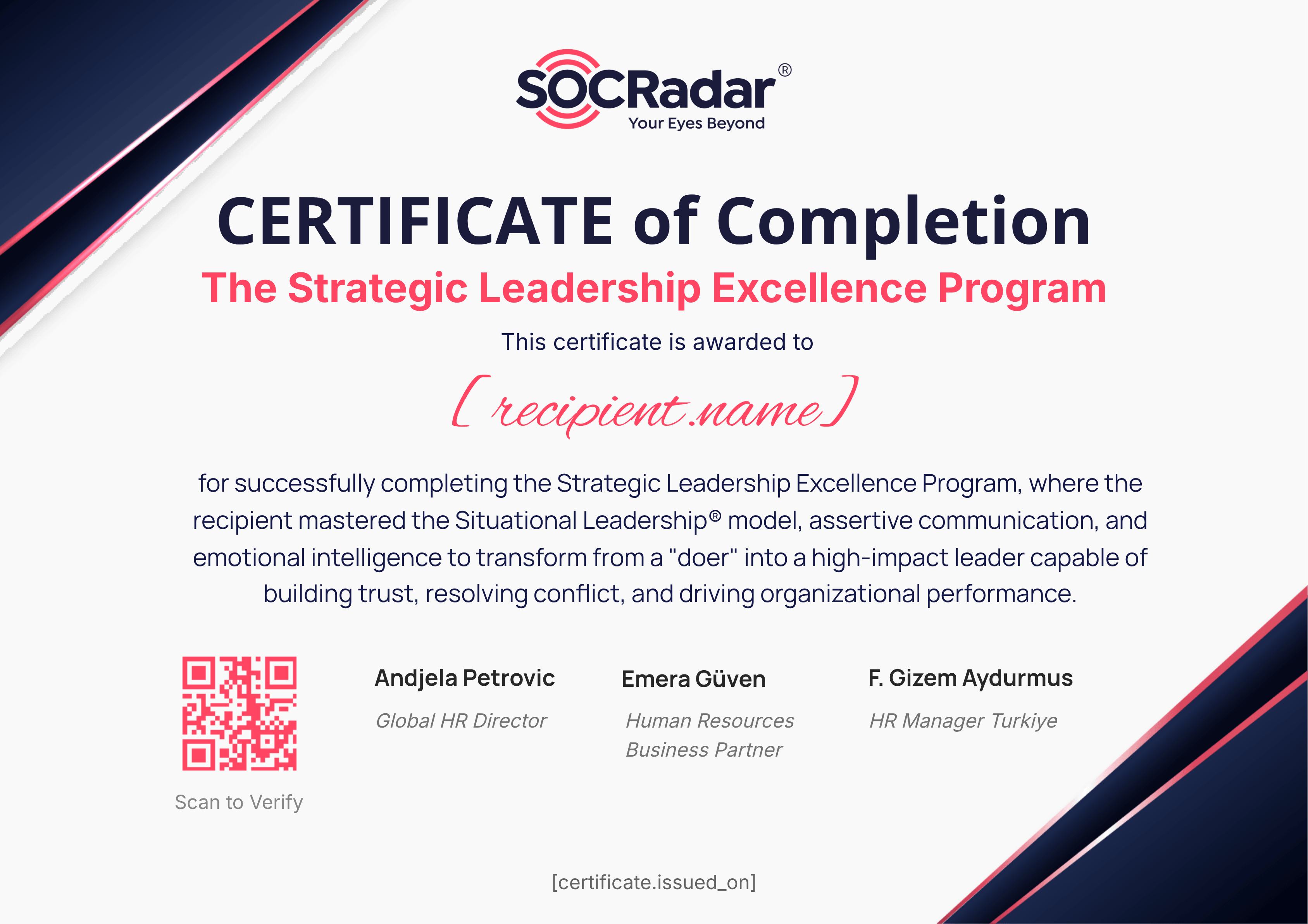 The Strategic Leadership Excellence Program certificate