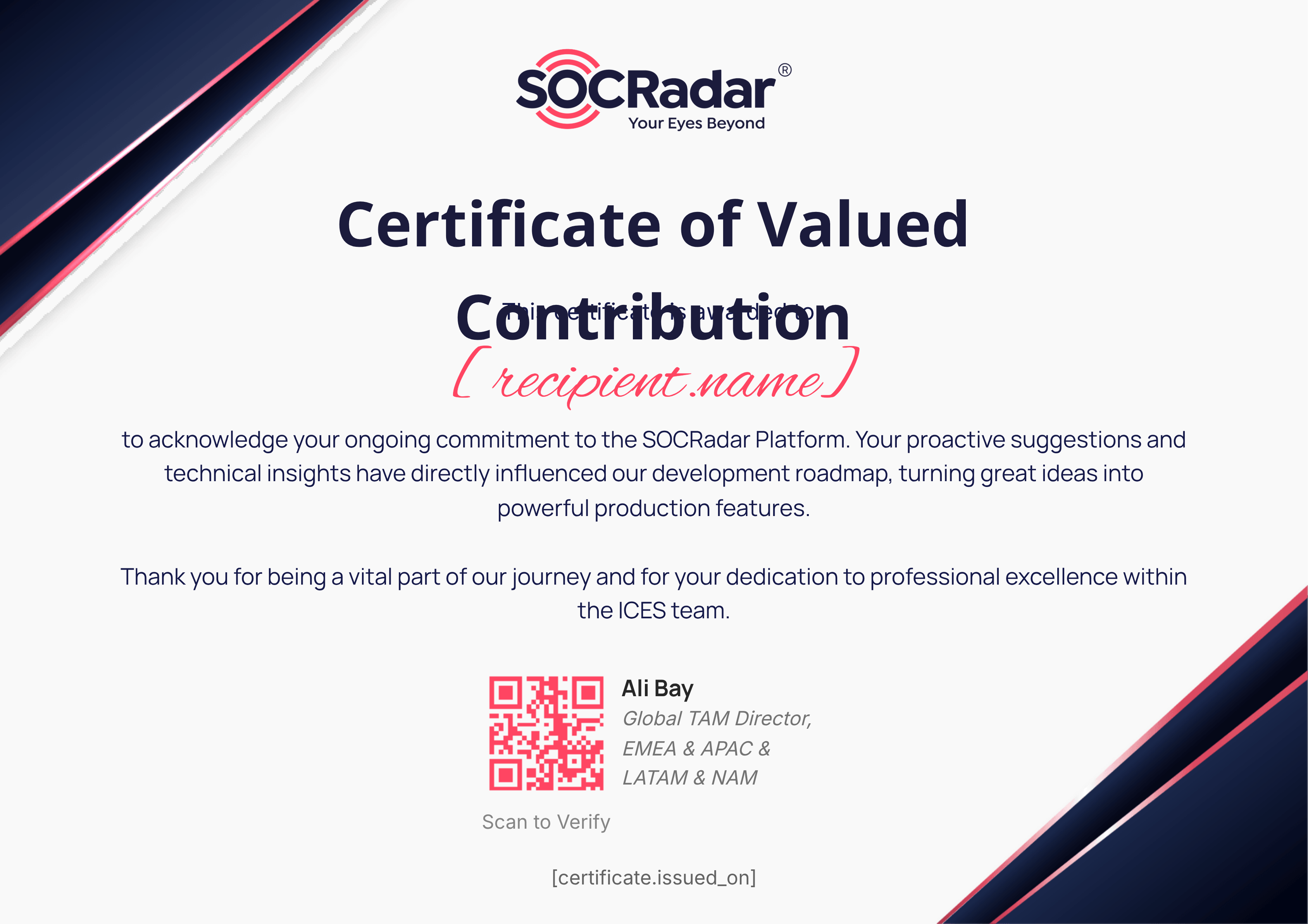 Certificate of Valued Contribution certificate