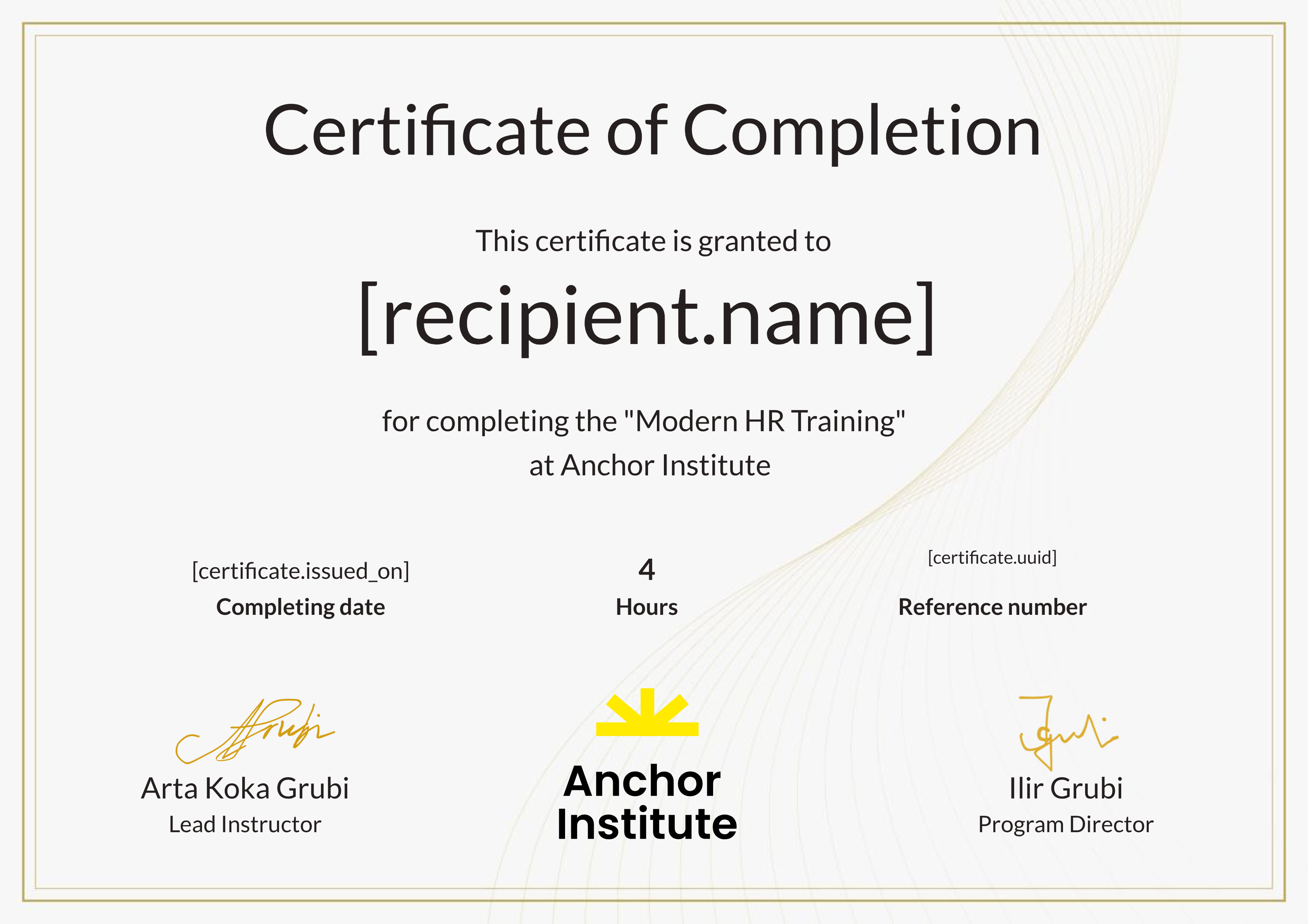 Modern HR Training certificate