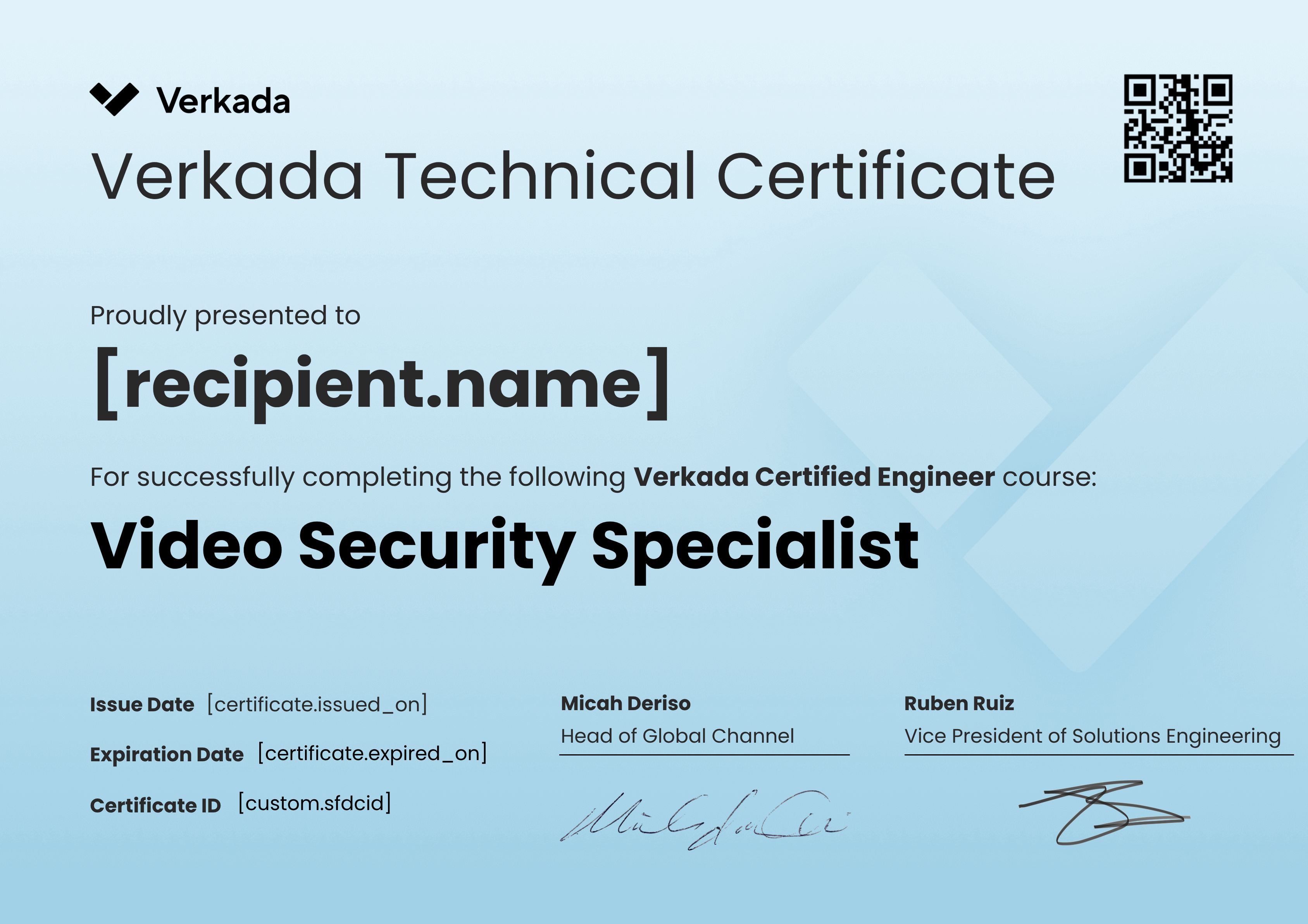 VCE - Video Security Specialist certificate
