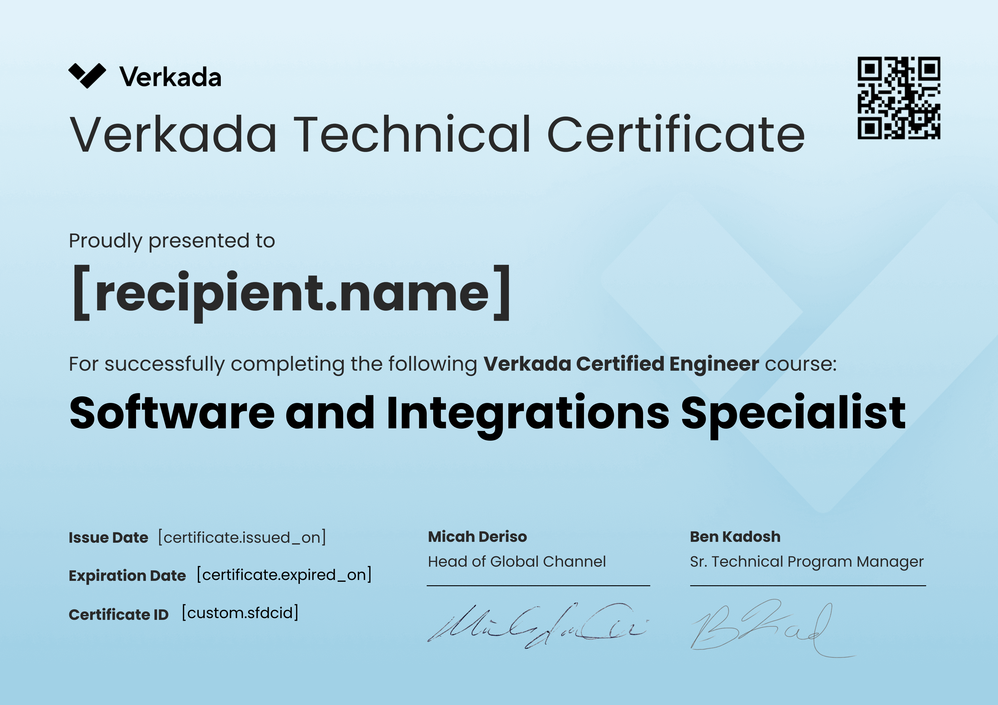 VCE - Software & Integrations Specialist certificate