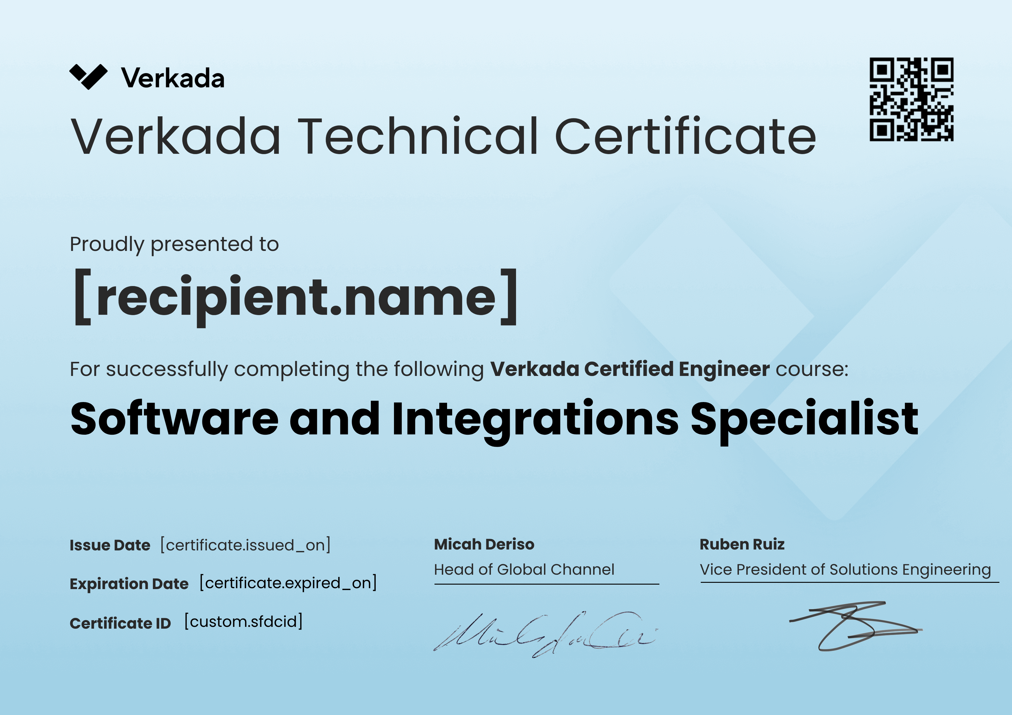 VCE - Software & Integrations Specialist certificate