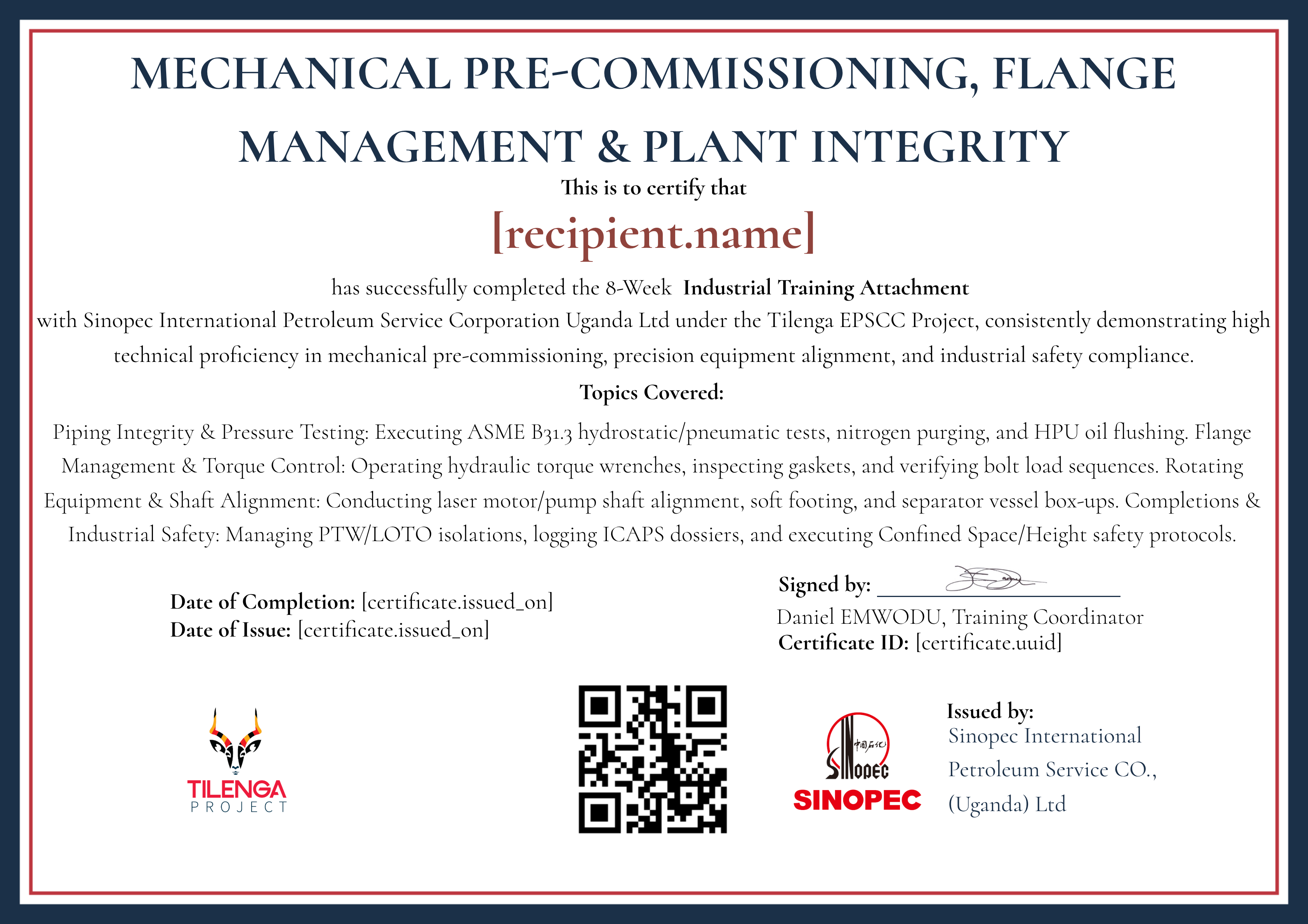 MECHANICAL PRE-COMMISSIONING, FLANGE MANAGEMENT & PLANT INTEGRITY