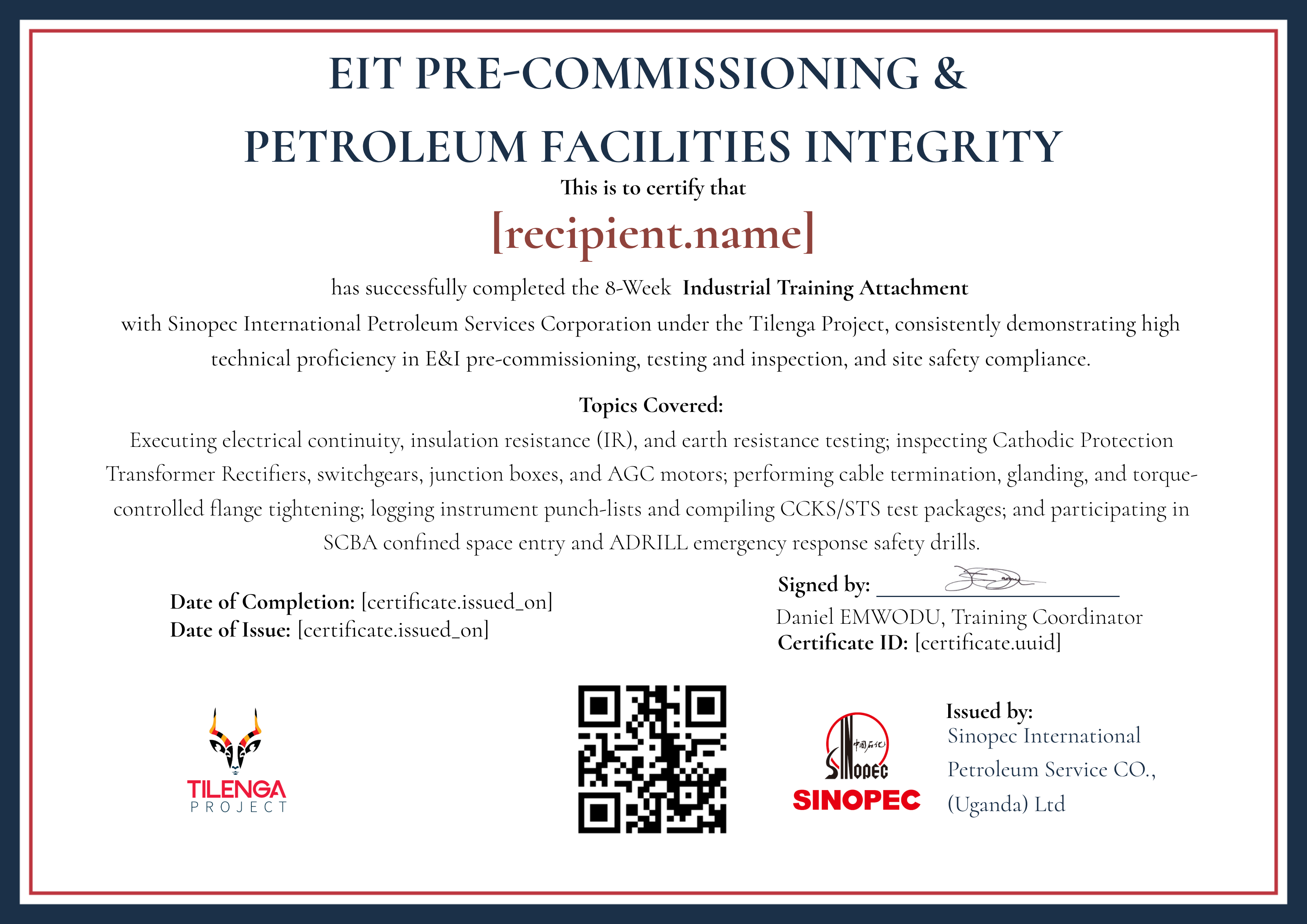 EIT PRE-COMMISSIONING & PETROLEUM FACILITIES INTEGRITY