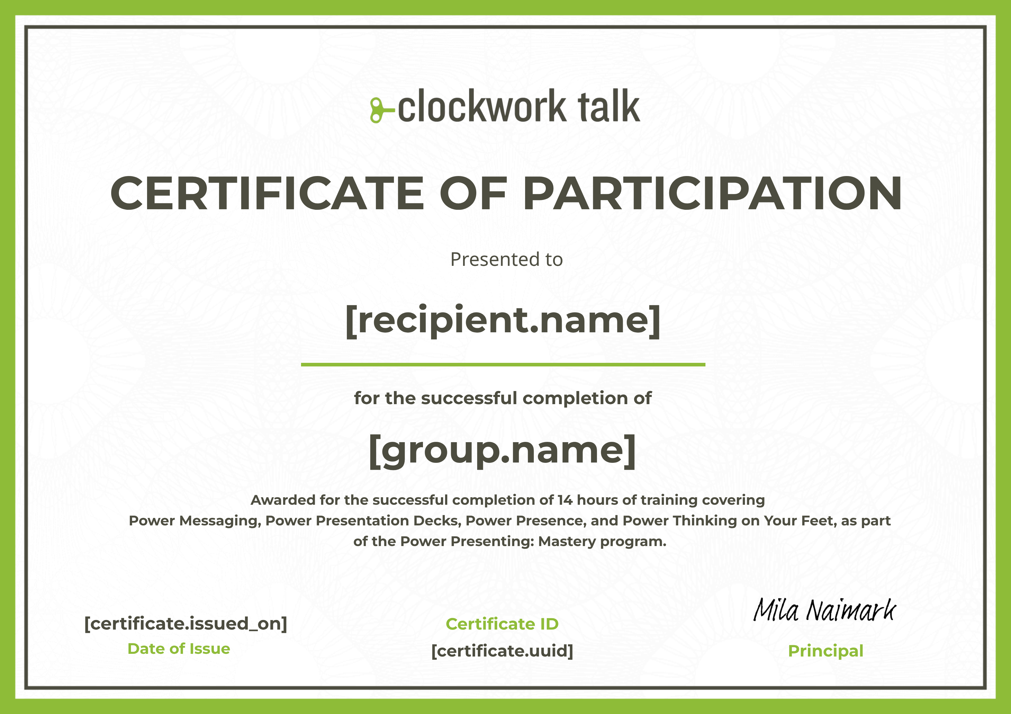 POWER PRESENTING: FOUNDATION certificate