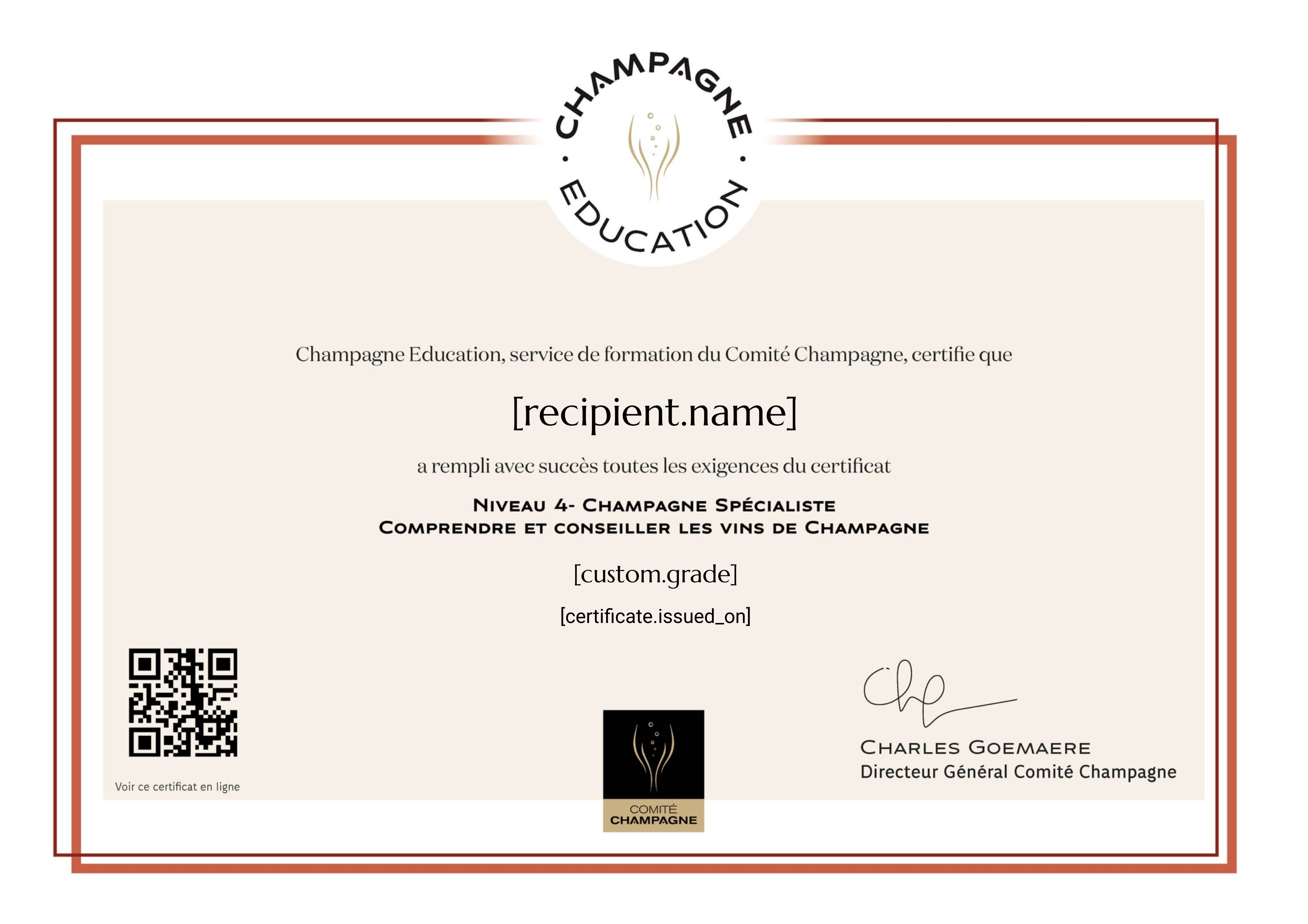 Champagne Education Niveau 4 - Spécialiste certificate