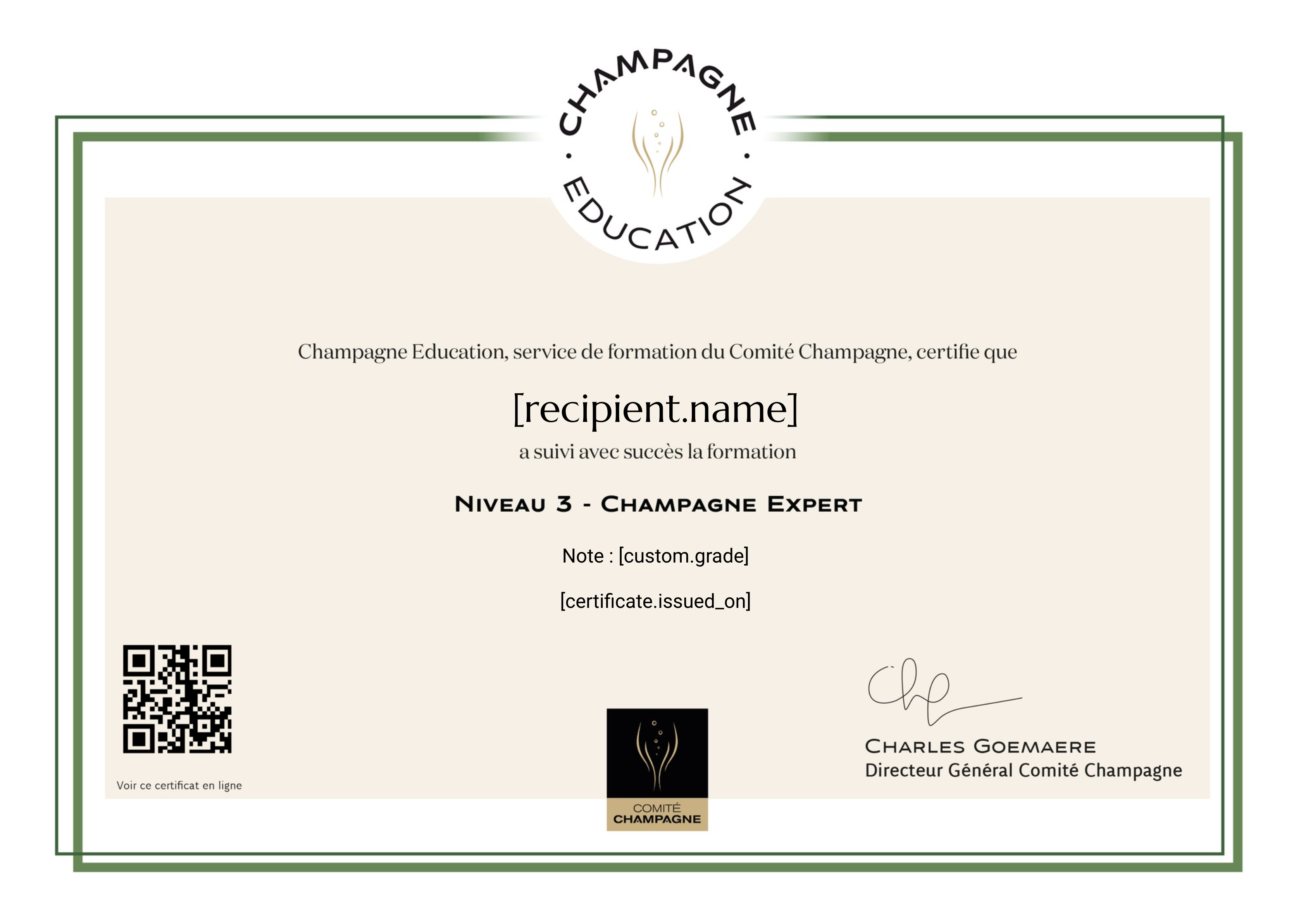 Champagne Education Niveau 3 - Expert certificate