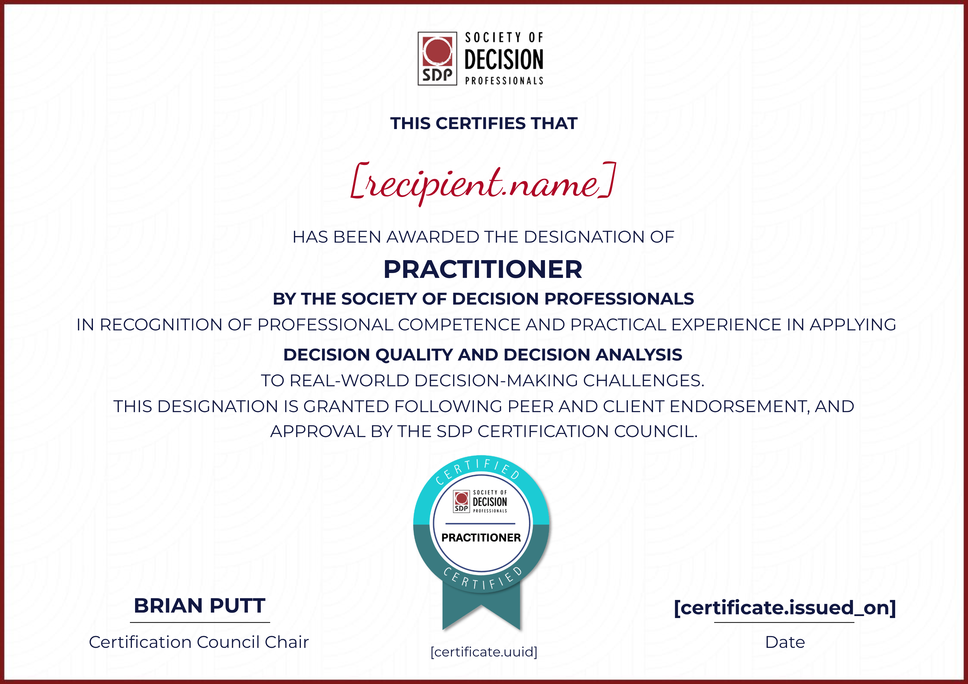 Practitioner certificate