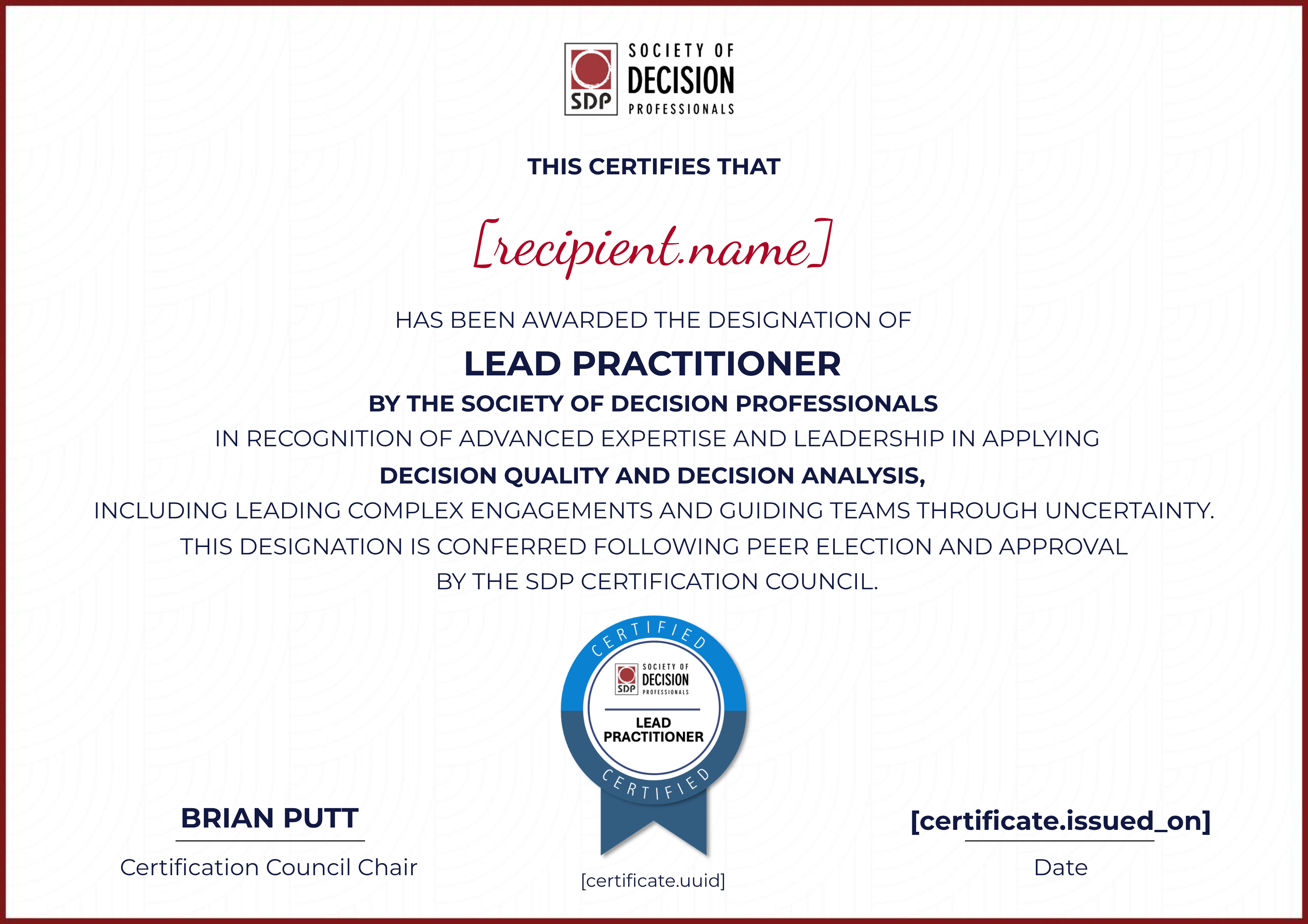 Lead Practitioner certificate
