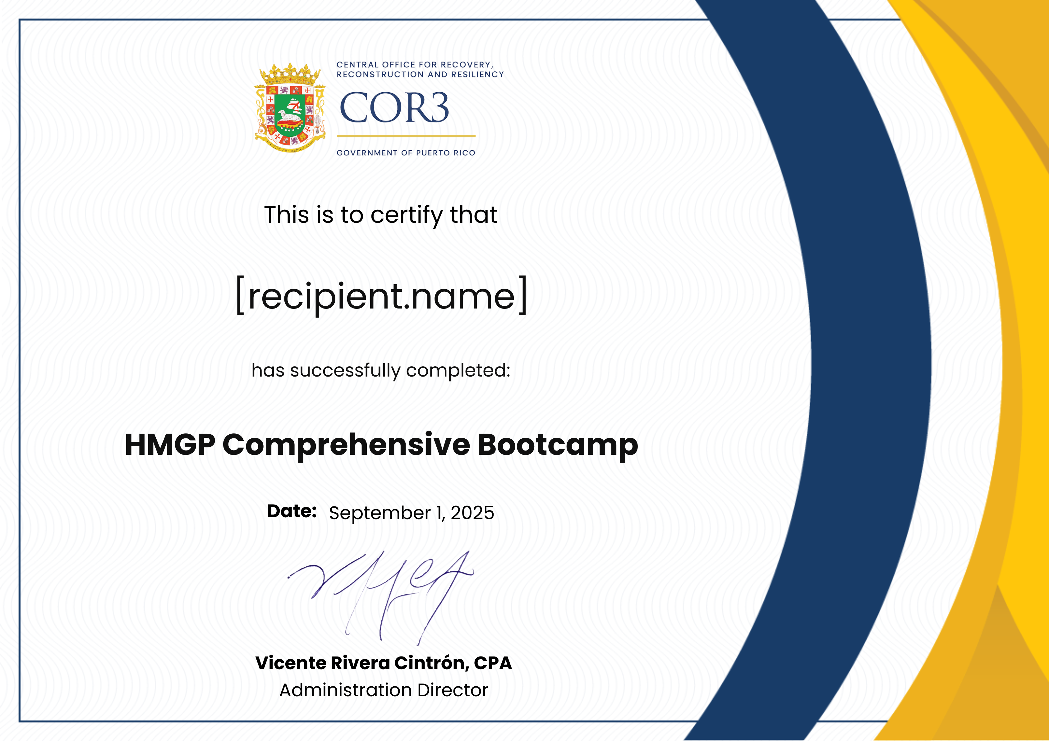 HMGP Comprehensive Bootcamp certificate