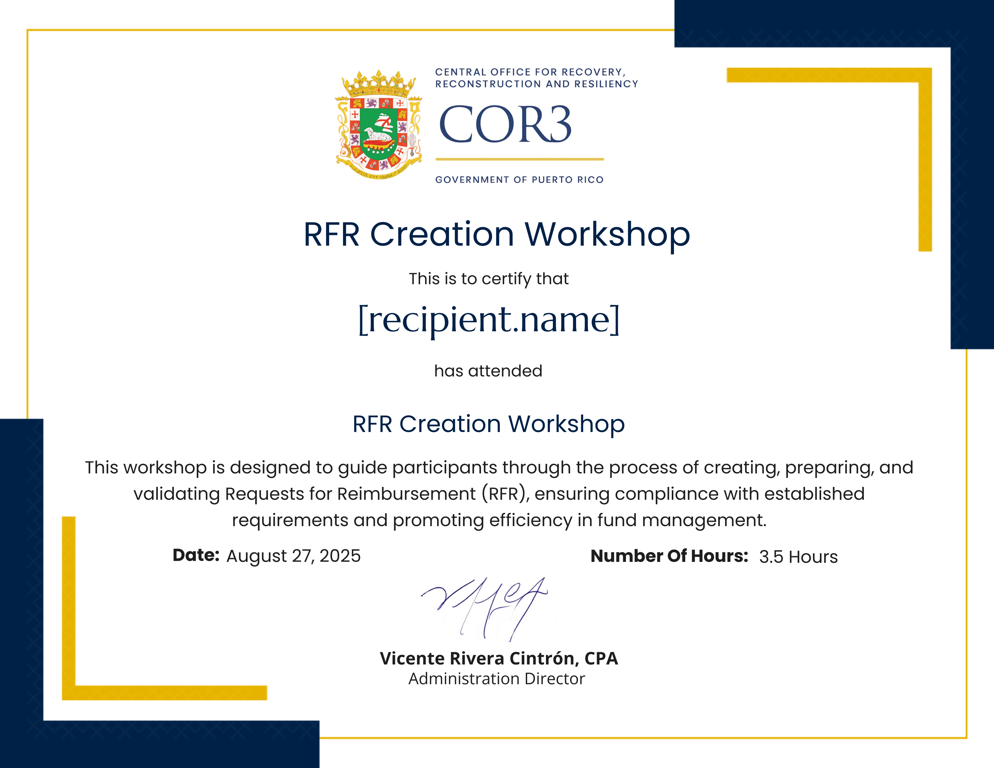 RFR Creation Workshop certificate