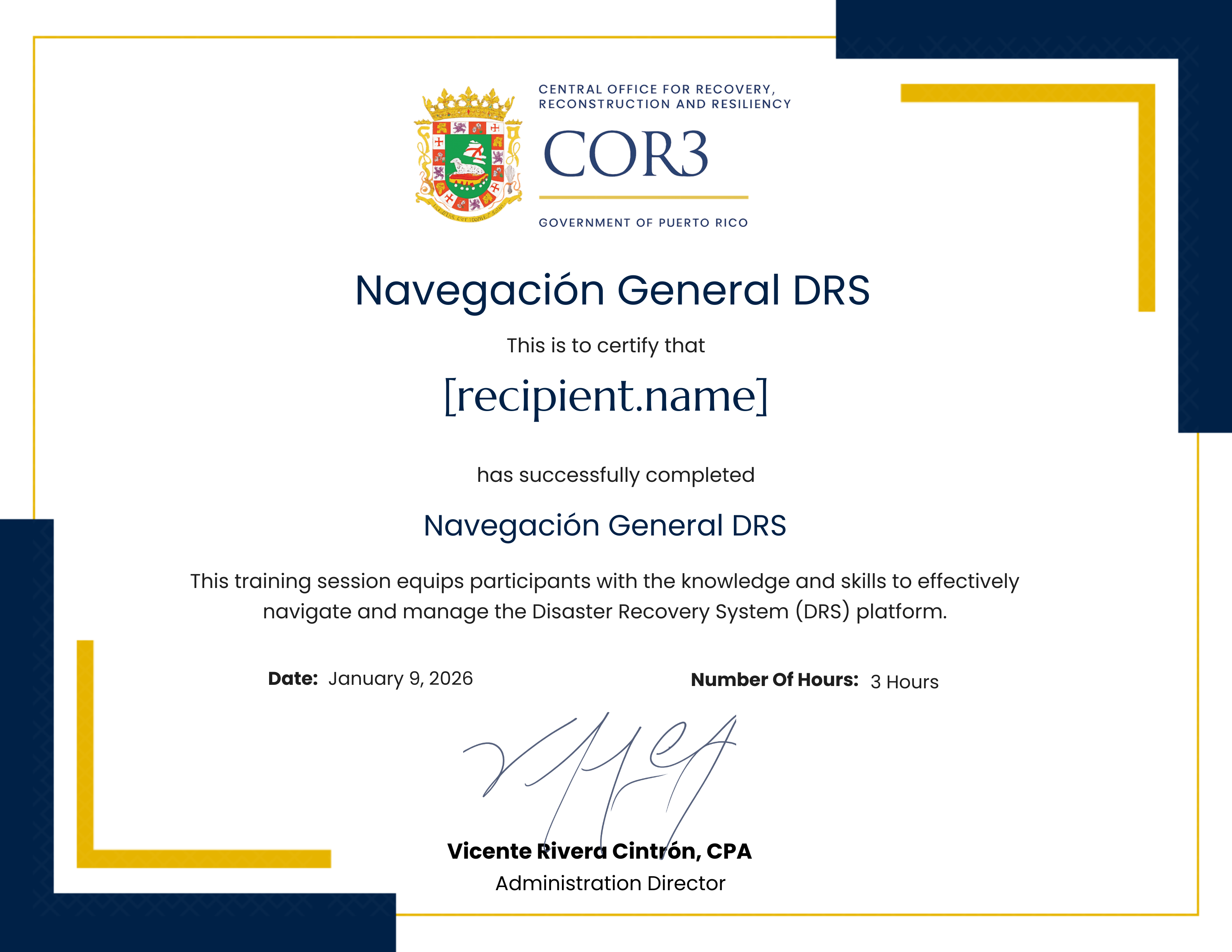 Navegación General DRS certificate