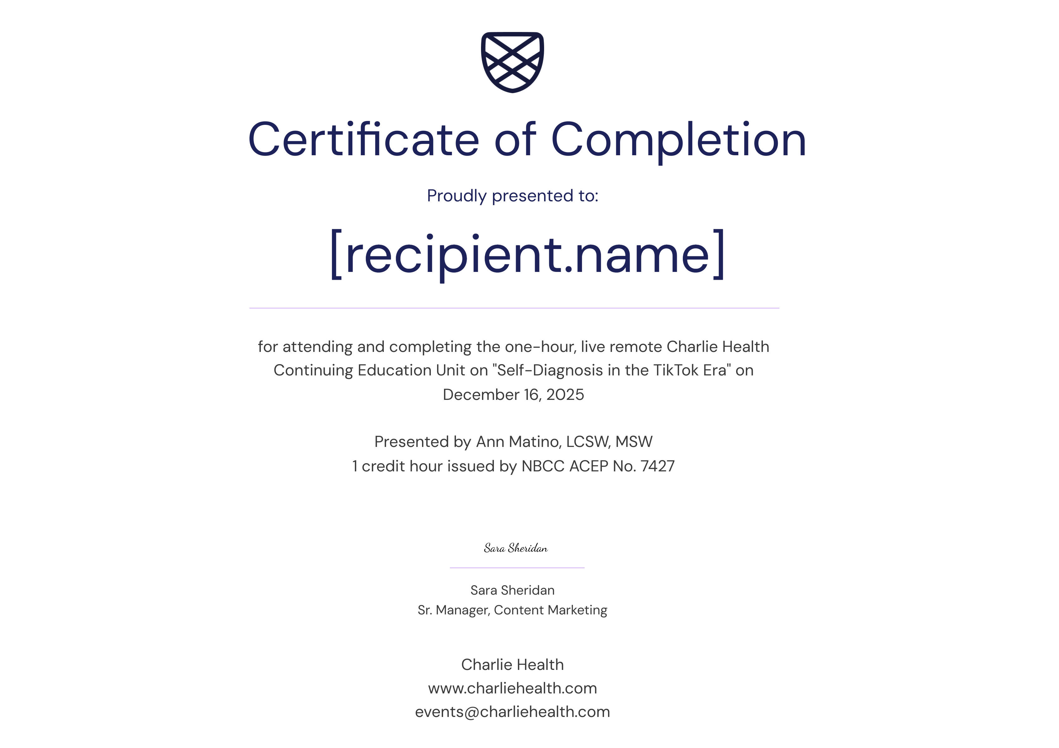 NBCC Self Diagnosis 12.16.25 certificate