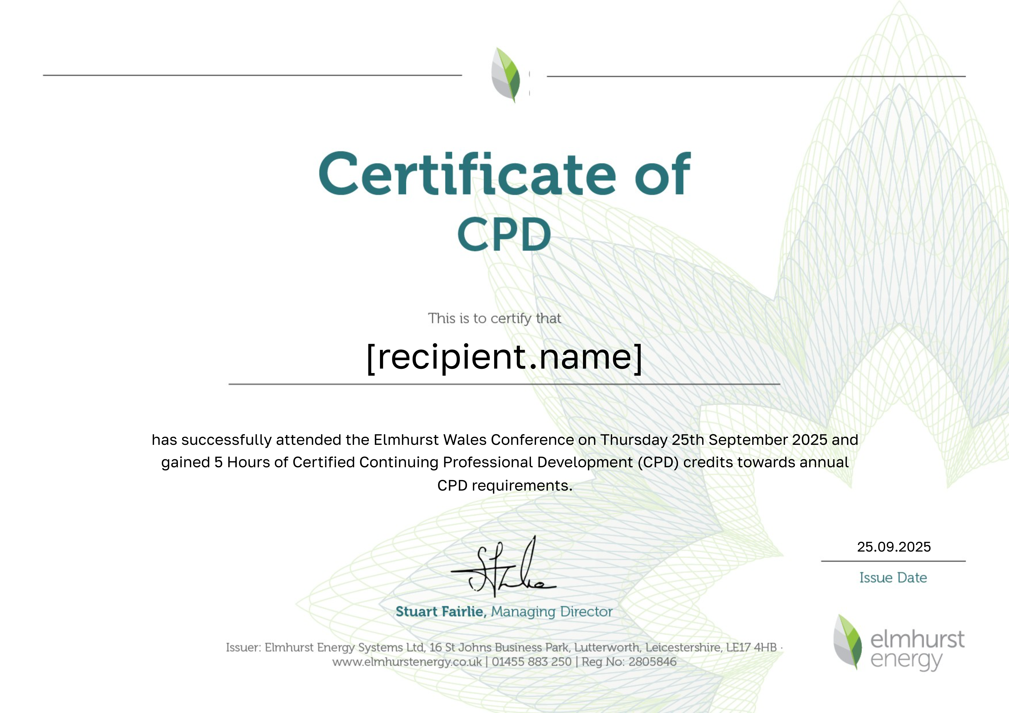 Elmhurst Wales Conference 2025 certificate