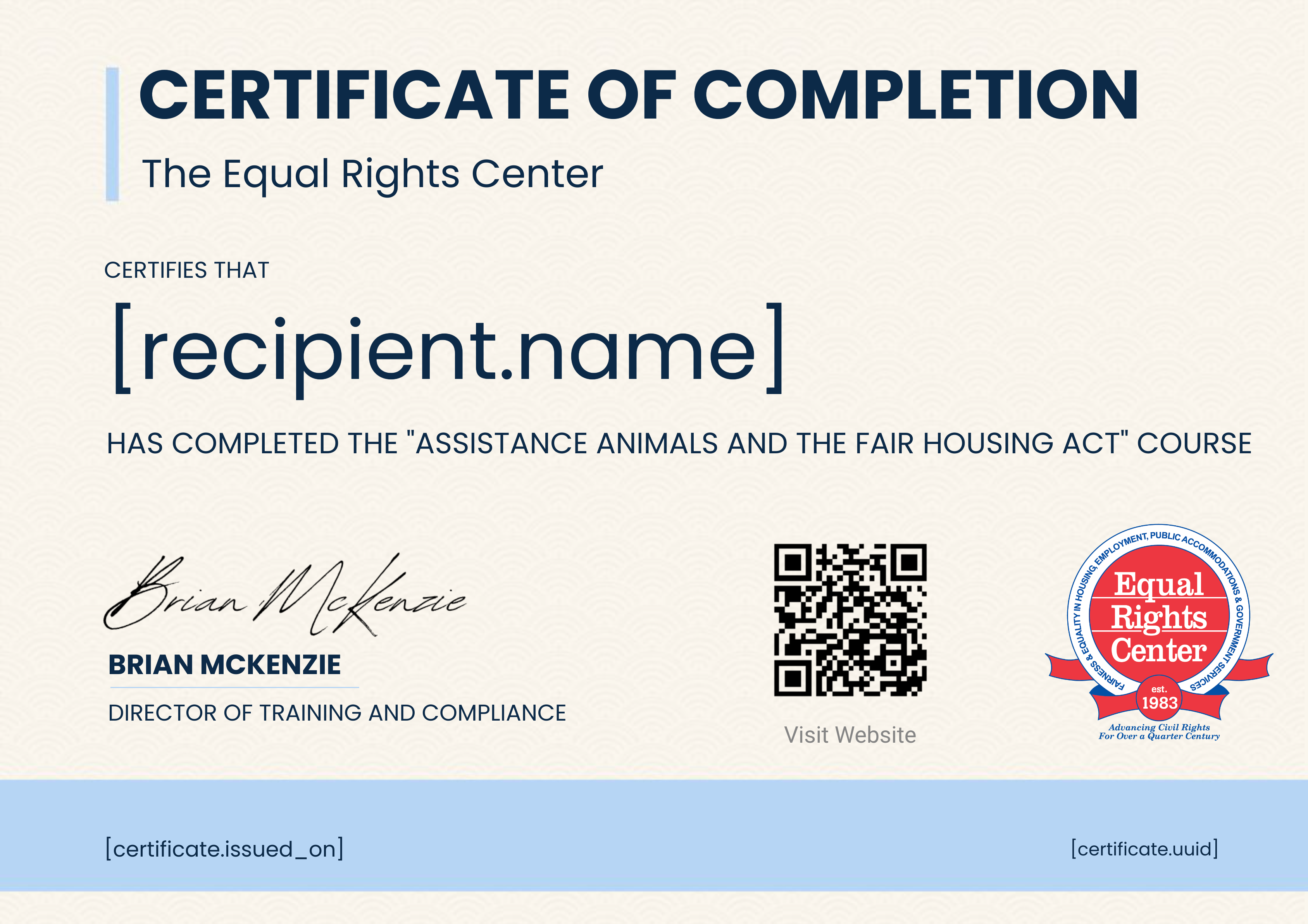 Assistance Animals and the Fair Housing Act certificate