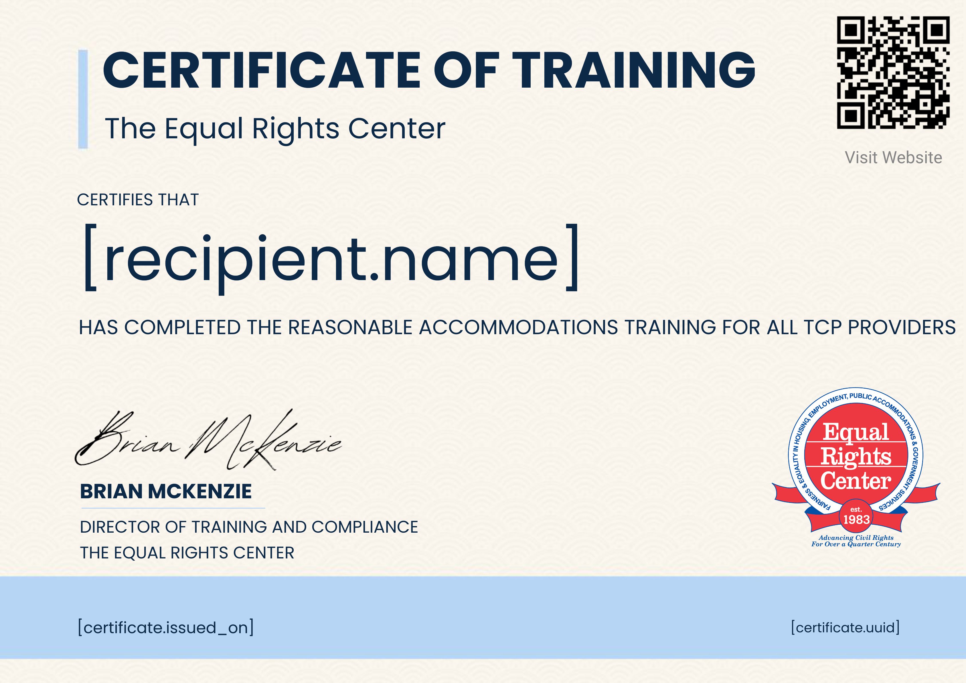Reasonable Accommodations Training for all TCP Providers certificate