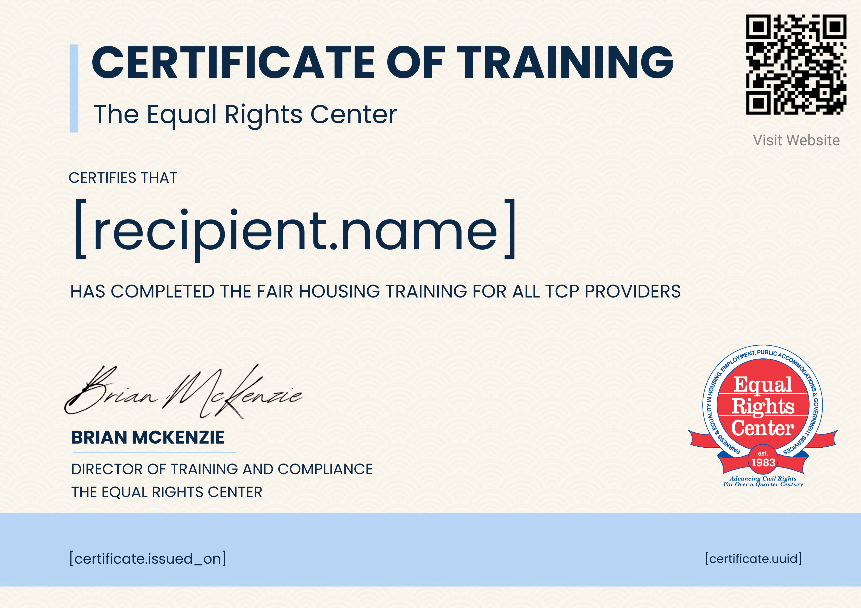 Fair Housing Training for all TCP Providers certificate