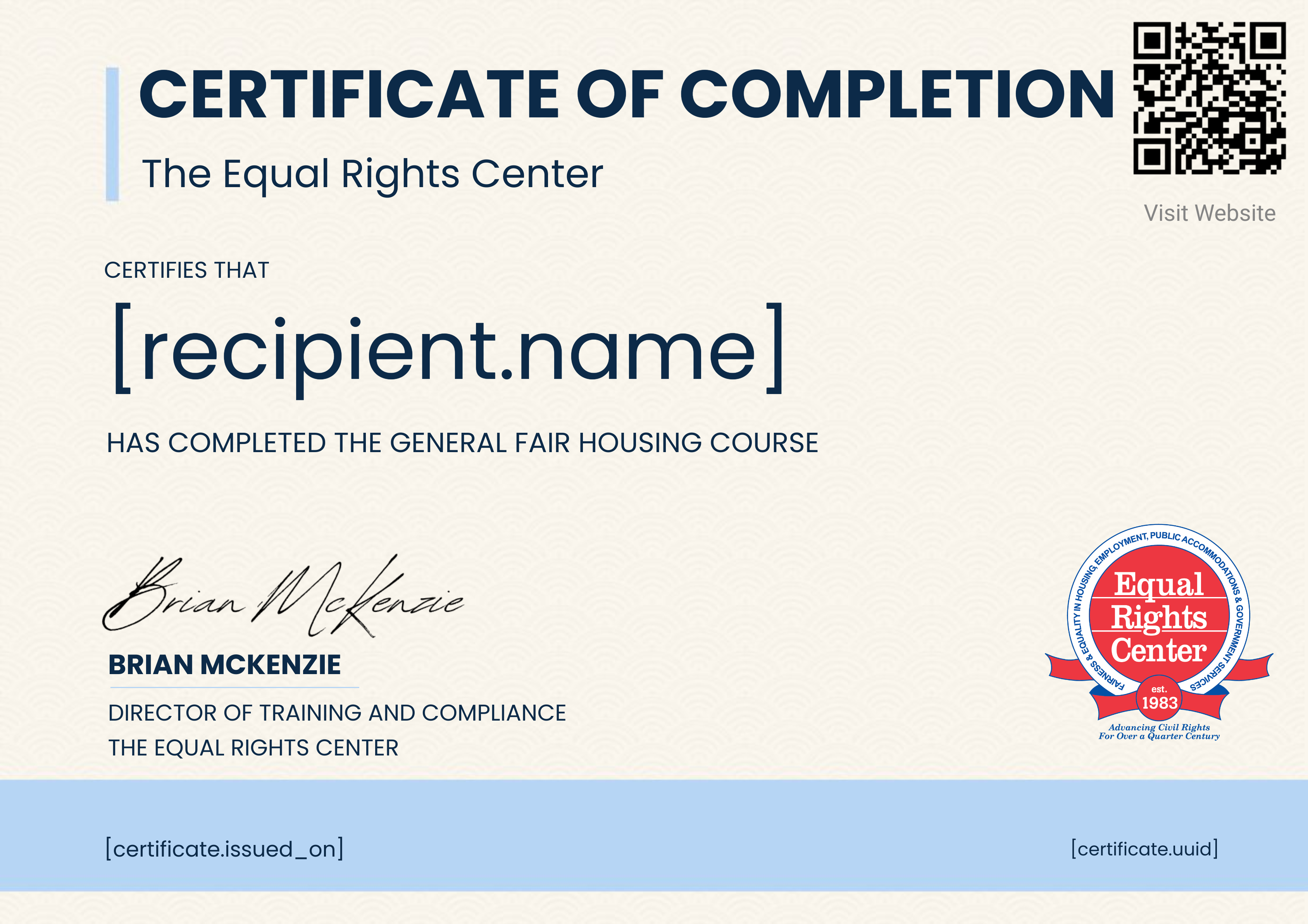 General Fair Housing Live Training certificate
