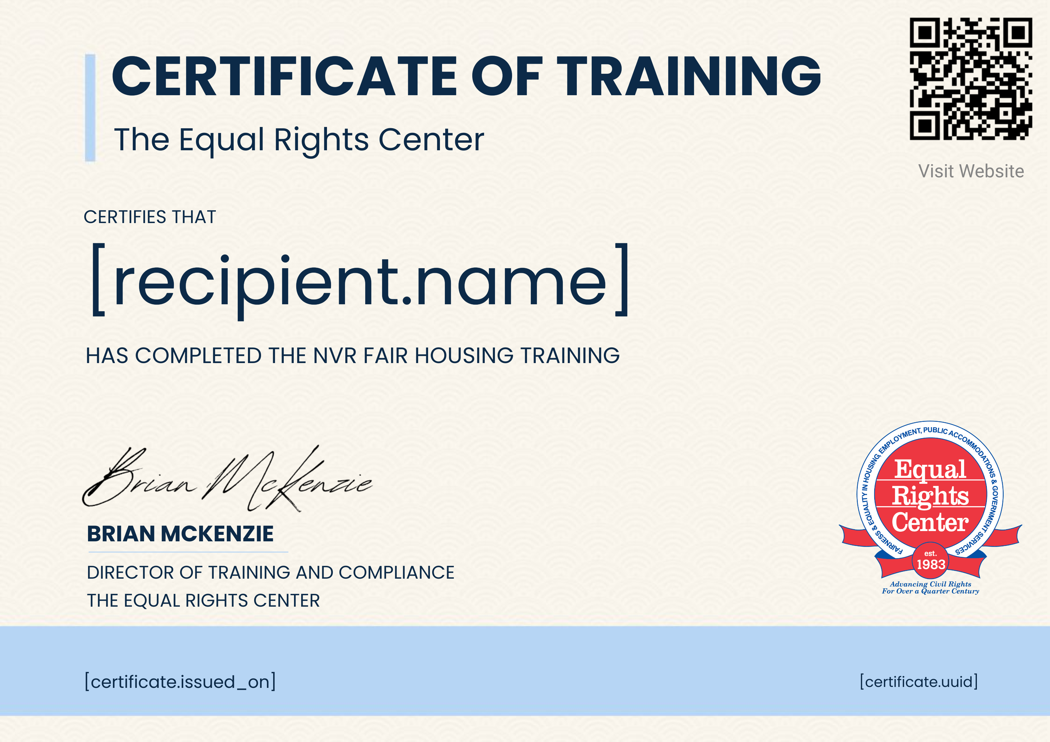 NVR Fair Housing Training certificate