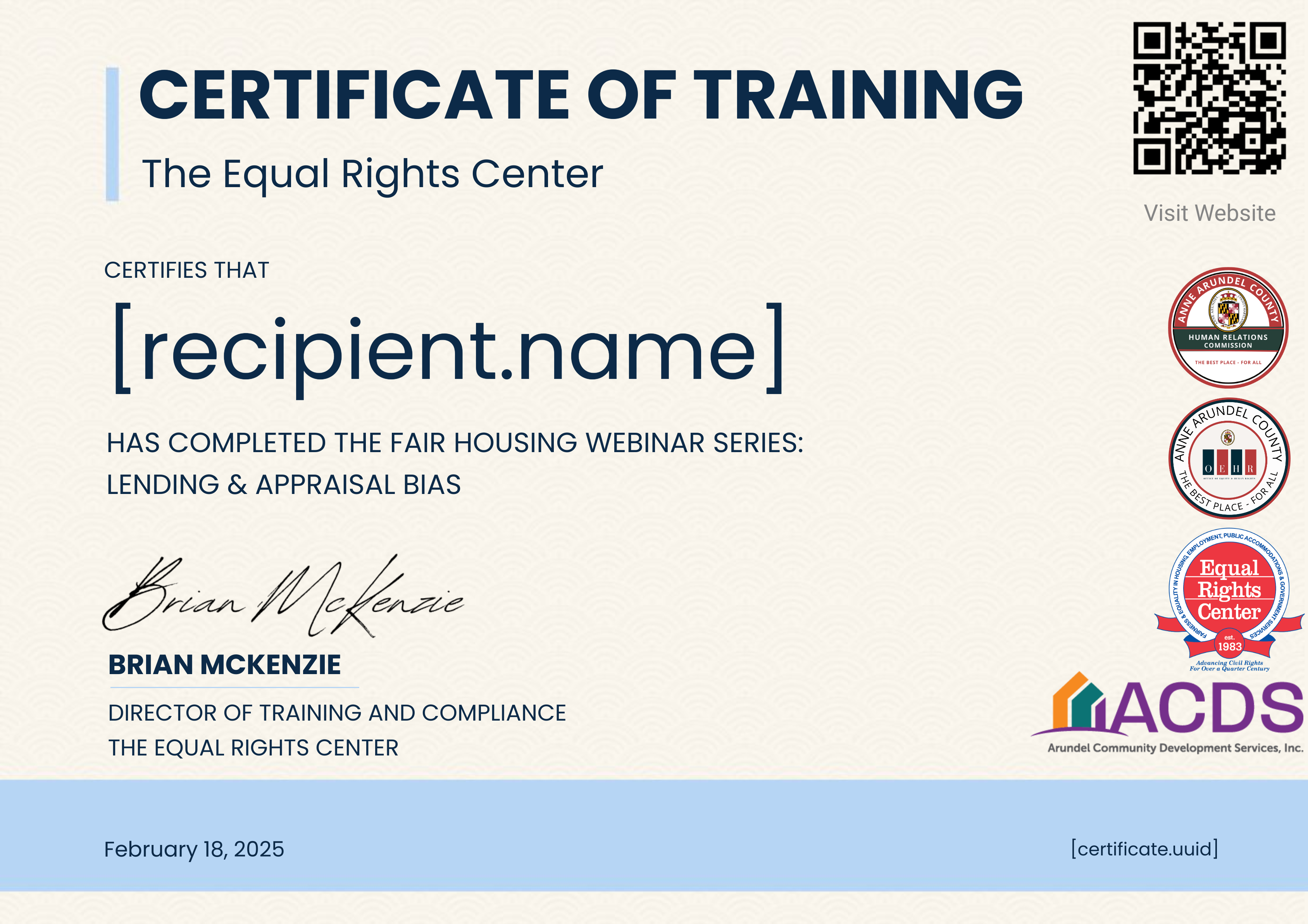 Fair Housing Webinar Series: Lending & Appraisal Bias certificate