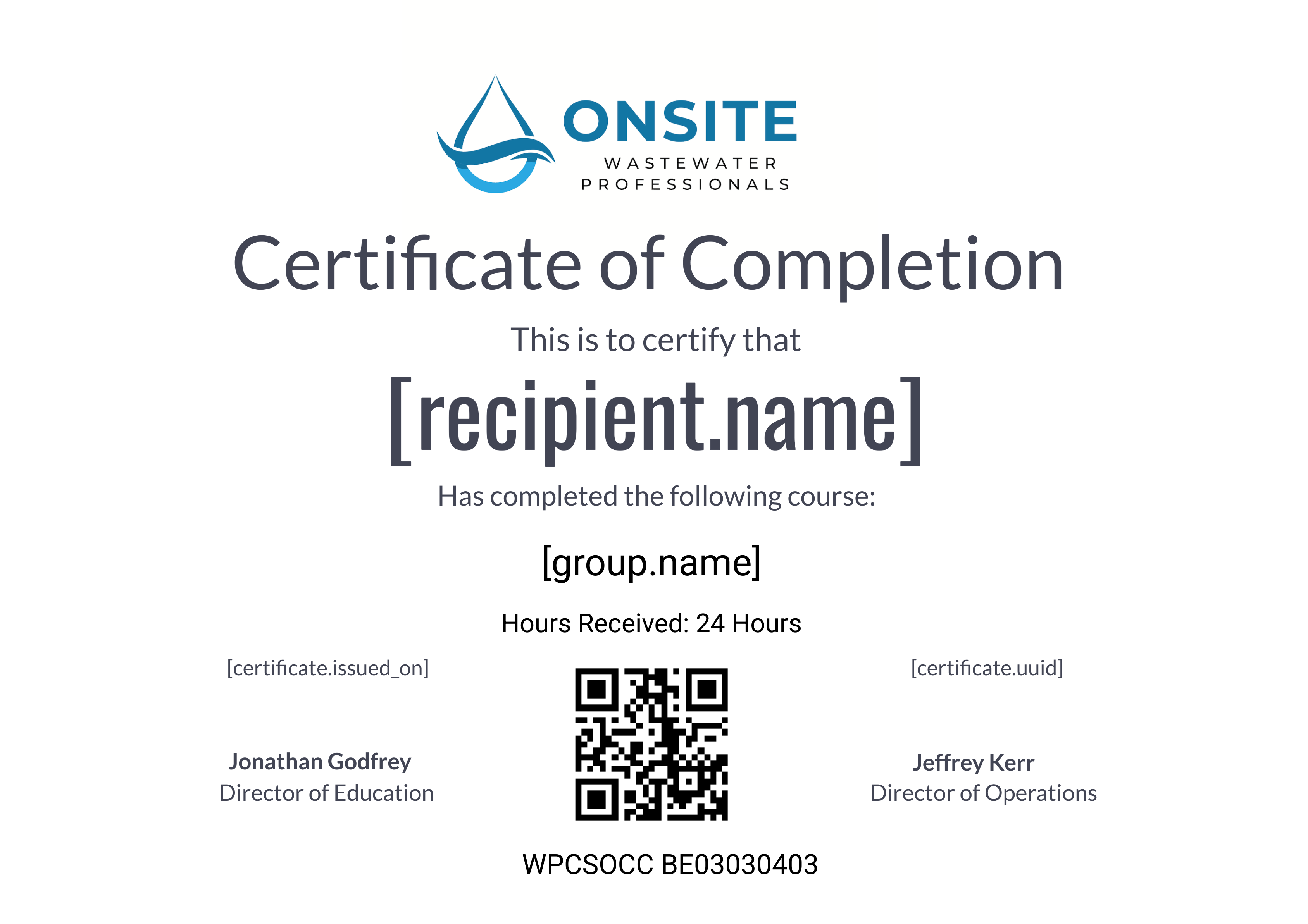 24 -Hour Subsurface Wastewater Operator School - Kitty Hawk NC - November 11-13 2025 certificate