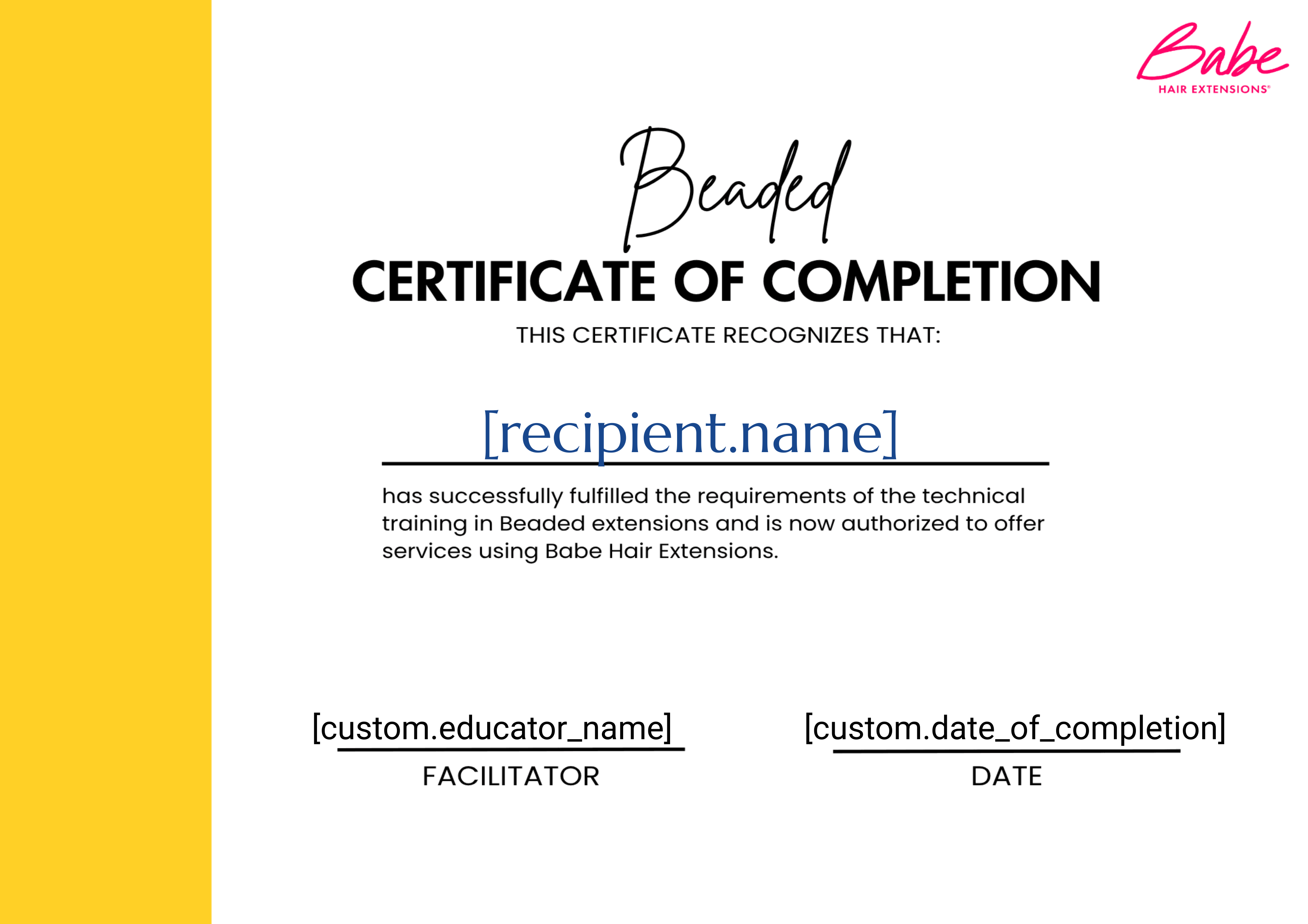Babe Beaded Certificate certificate