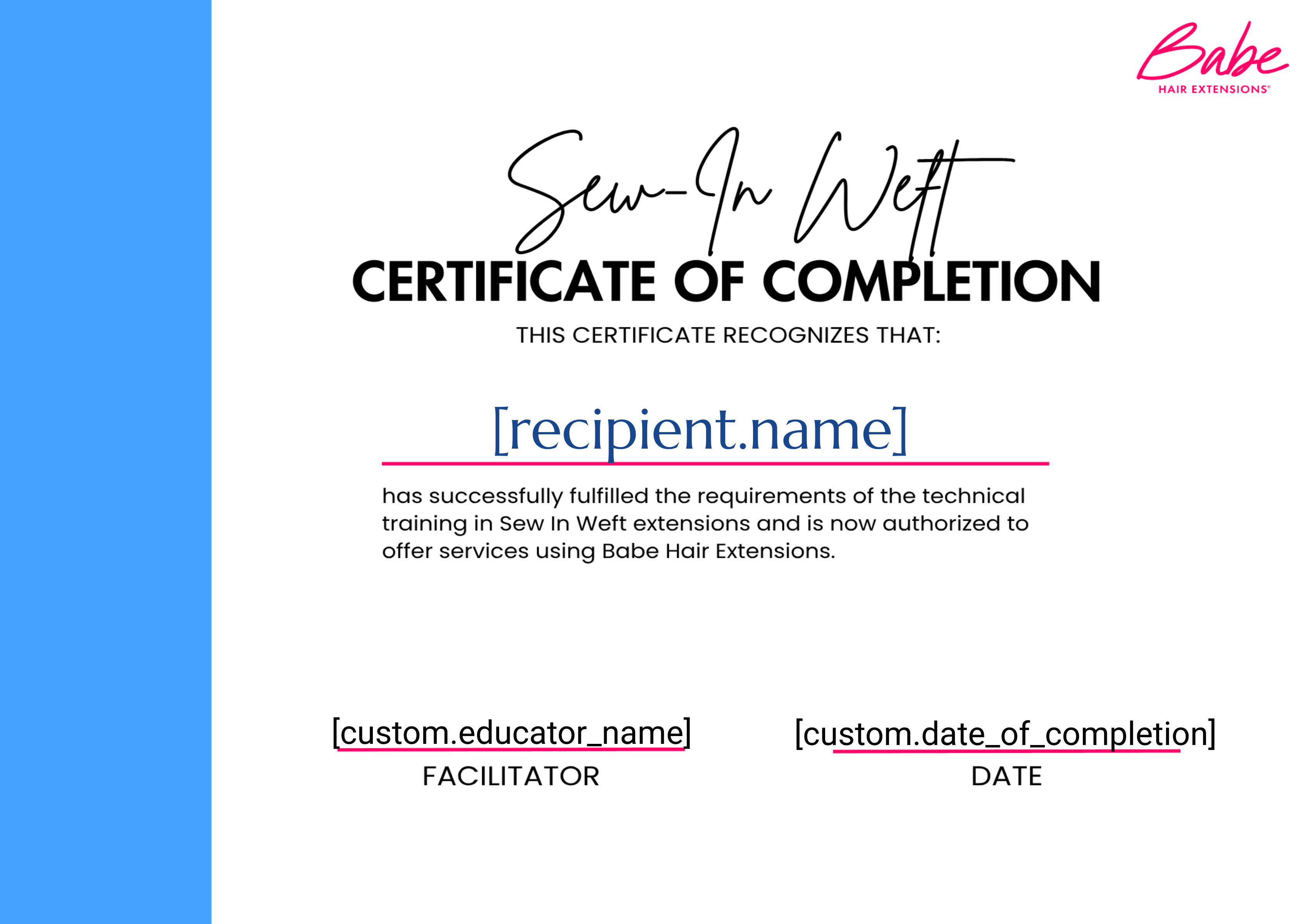 Babe Sew In Weft Certificate certificate