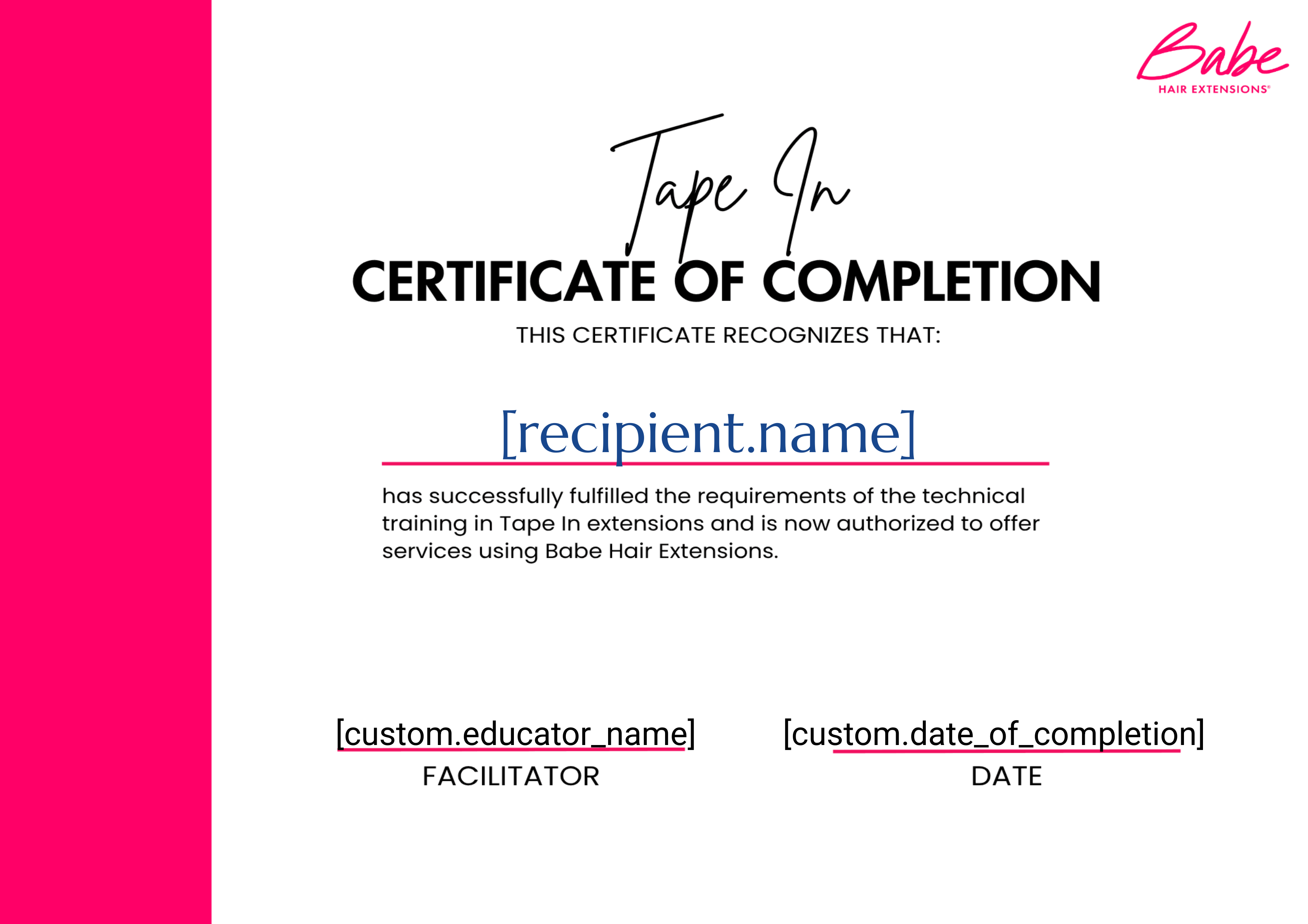 Babe Tape In Certificate certificate