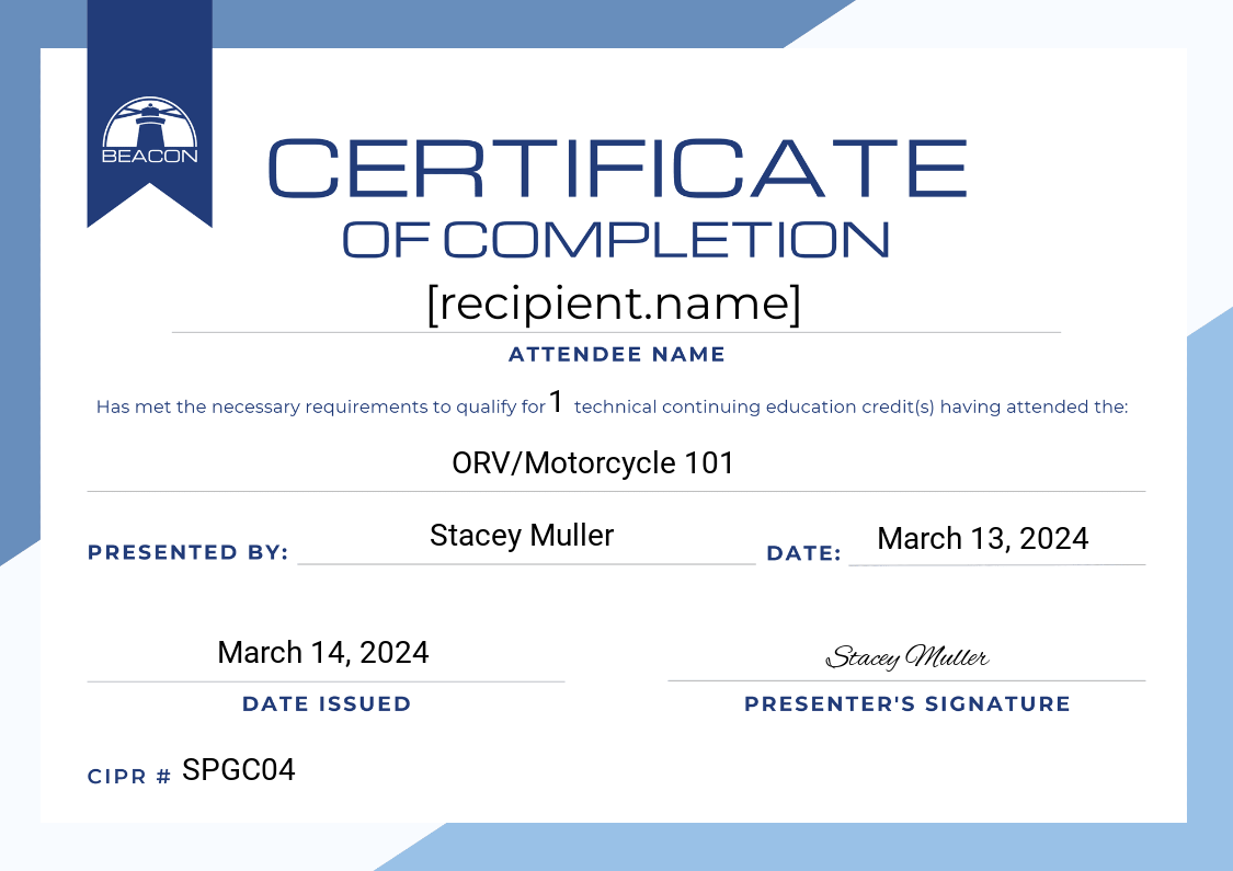 ORV/MOT March 13  certificate
