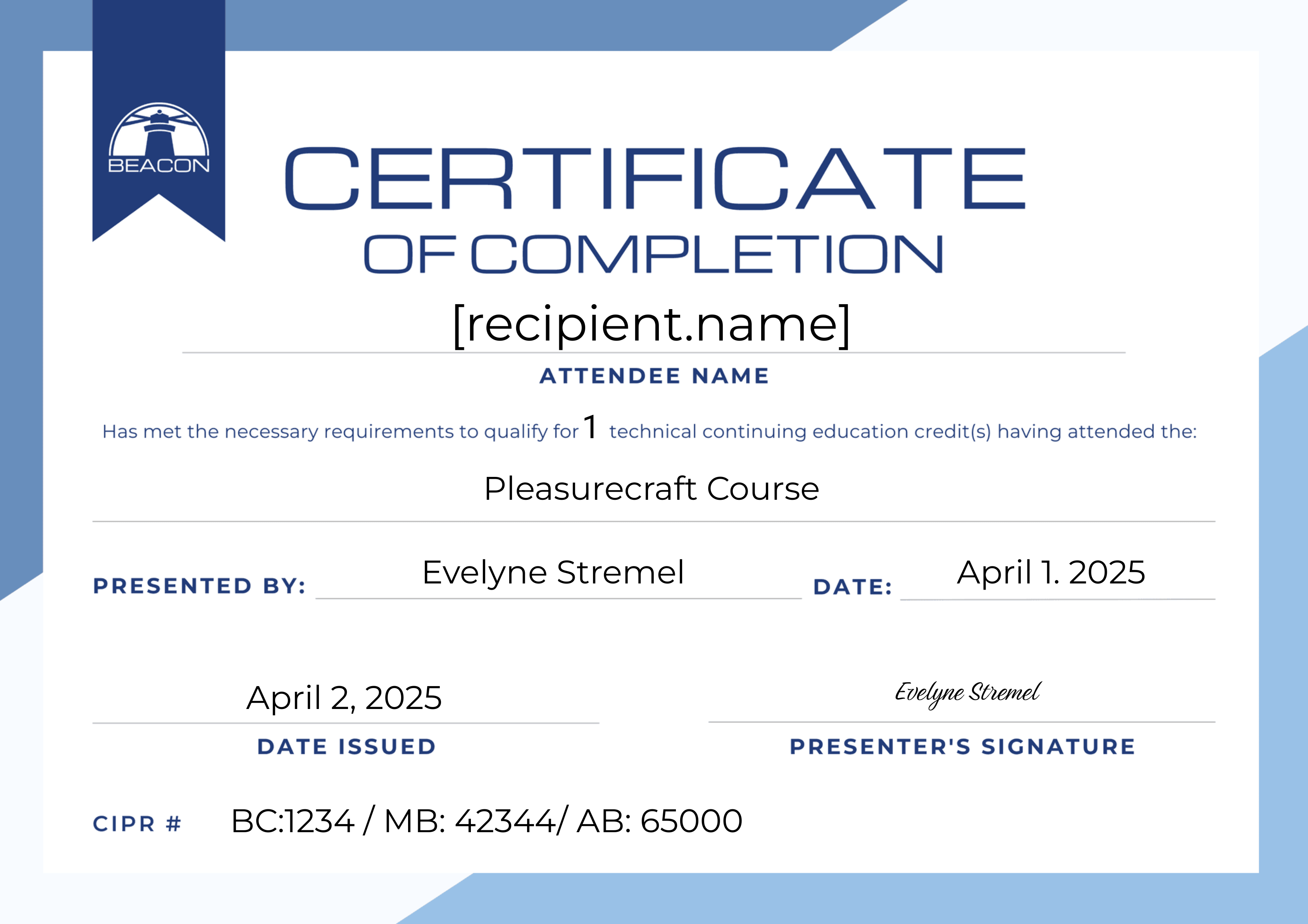 SPGC Presents: Beacon's Pleasurecraft Webinar Credential certificate