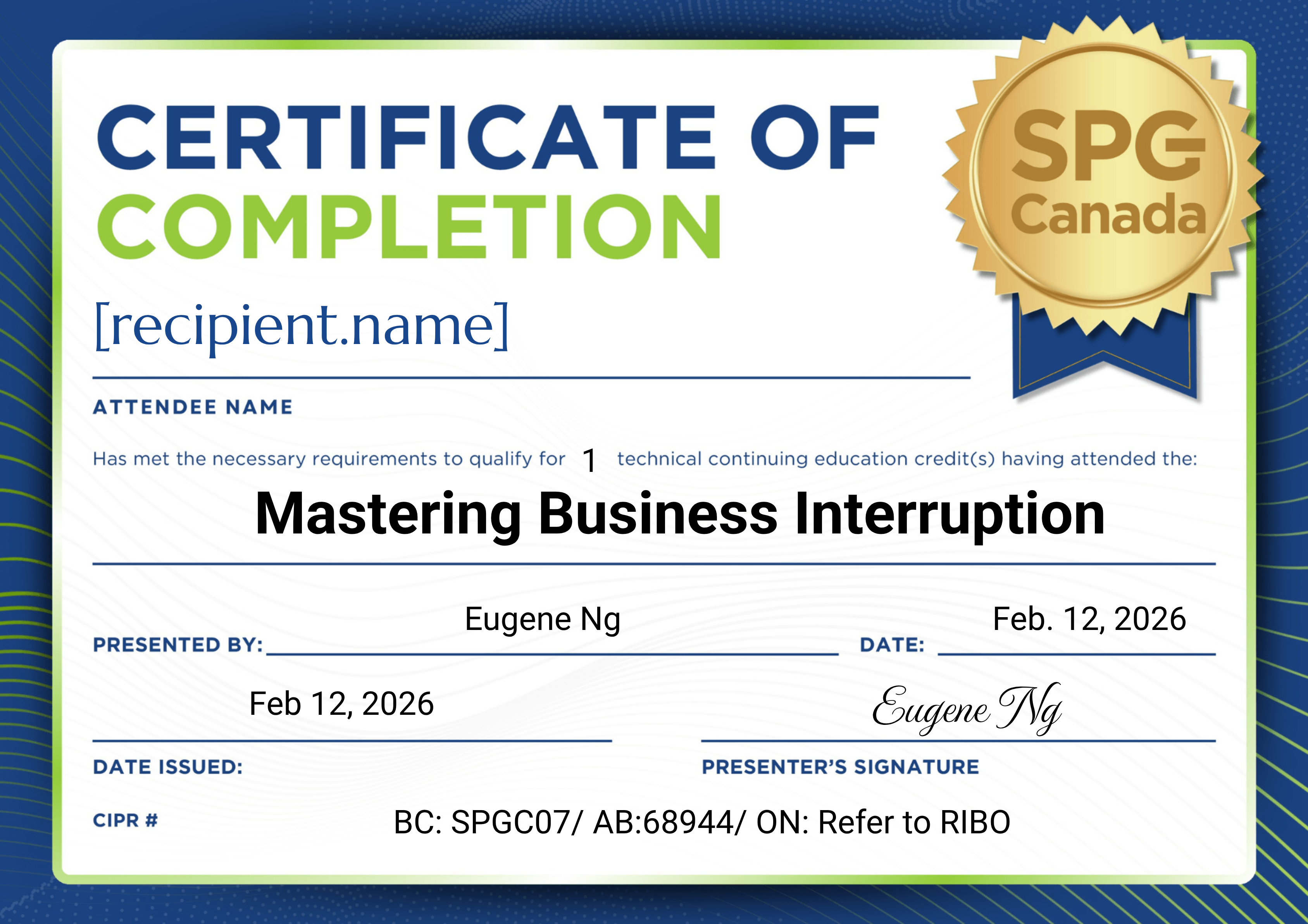 Business Interruption Webinar - February 12, 2026 certificate