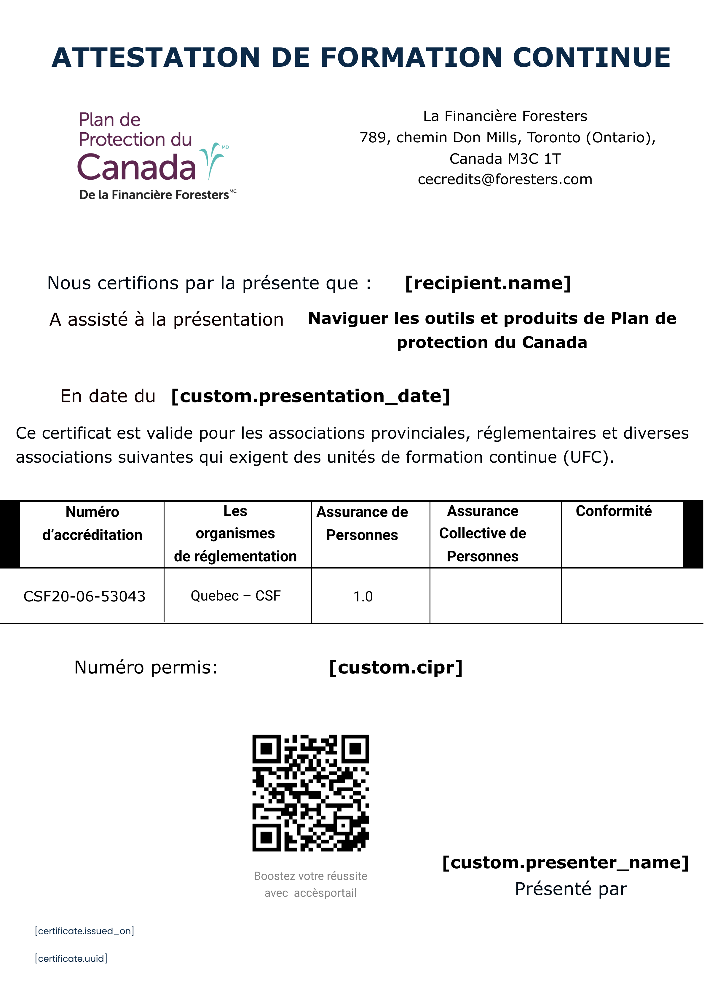 Naviguer les outils et les produits de Plan de protection du Canada certificate