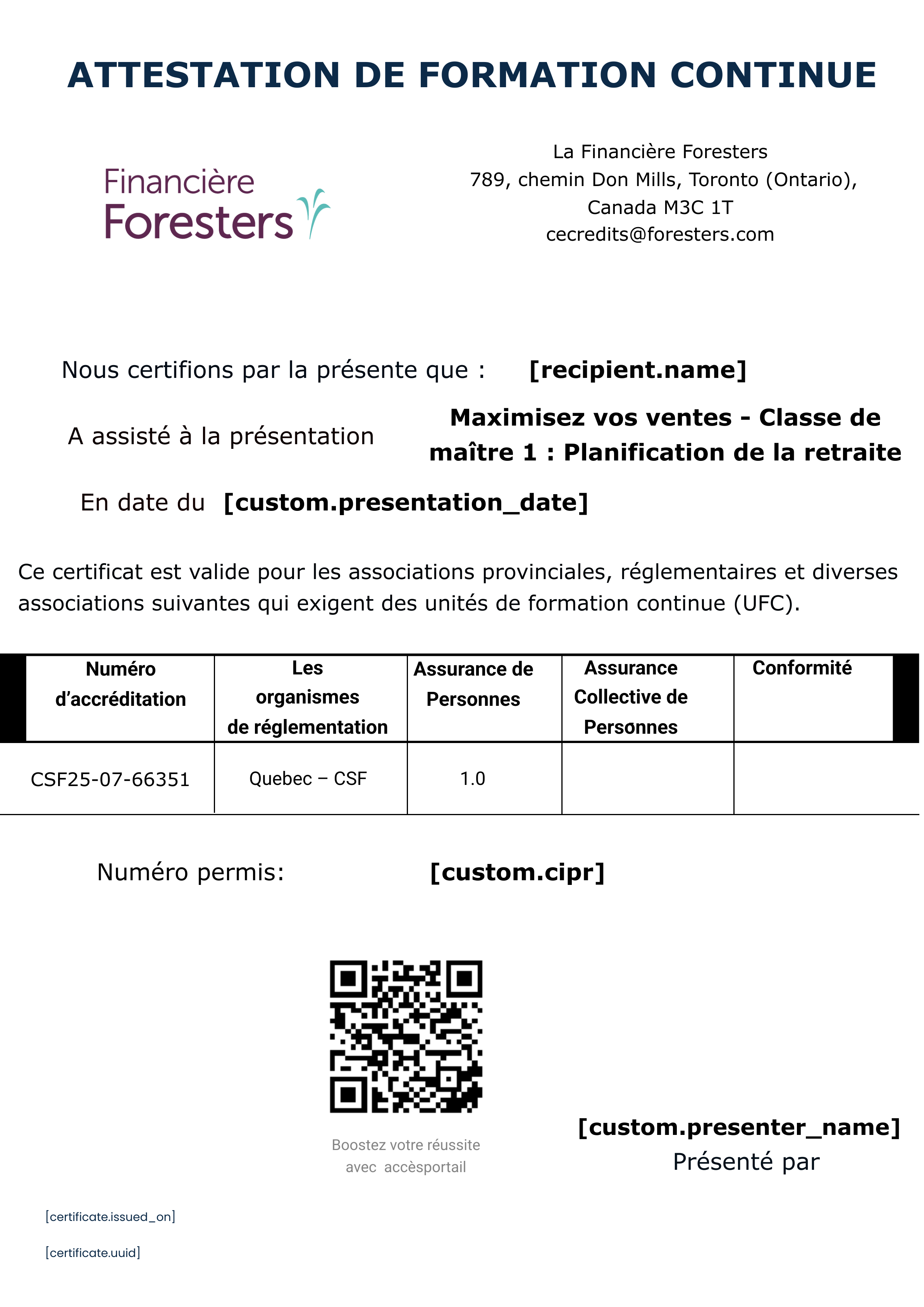 Maximisez vos ventes - Classe de maître 1 : Planification de la retraite à l’aide de l’assurance vie. certificate